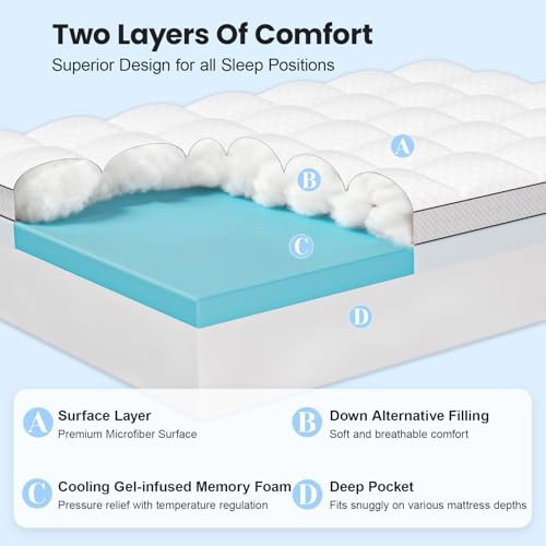 Size Dual Layer 4 Inch Memory Foam Mattress Topper, 2 Queen Dual Layer White