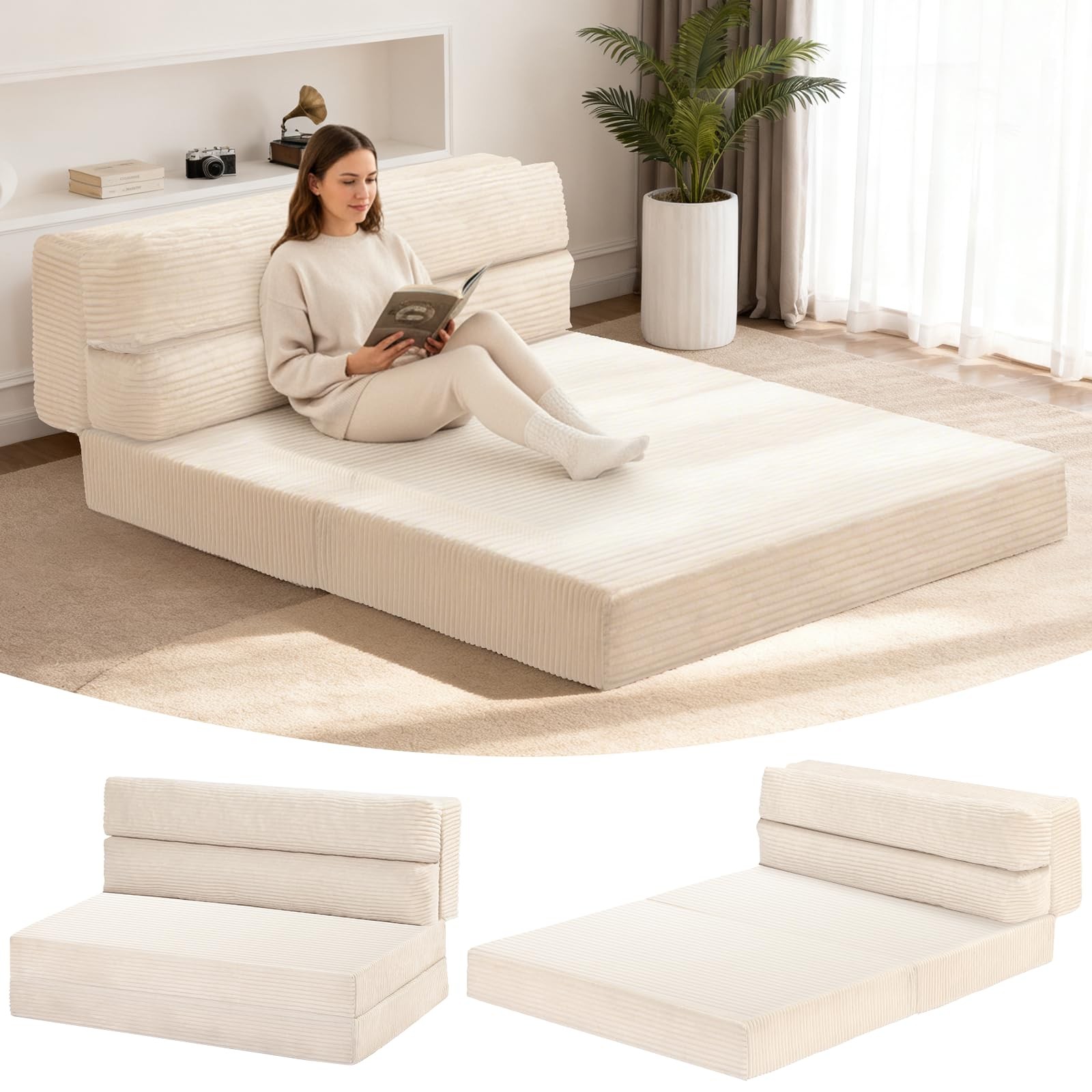 Folding Mattress, 3 in 1 Convertible Sofa Bed Fold Out Couch Bed Floor Couch …