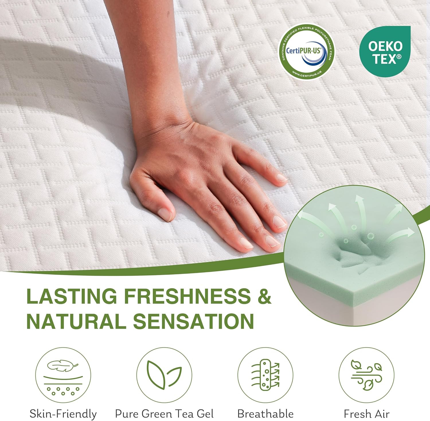 EGOHOME 14 Inch Queen Mattress, Memory Foam Mattress in a Box with Cooling Green