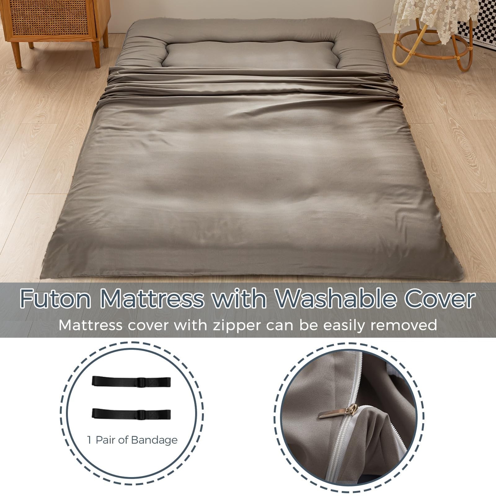 6″ Extra Thick Japanese Floor Mattress Futon Mattress, Foldable Tatami Pad fo…