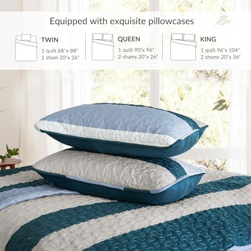 Full Queen Size Quilt Set – Reversible Blue Quilts Queen Queen(96″x90″) Navy