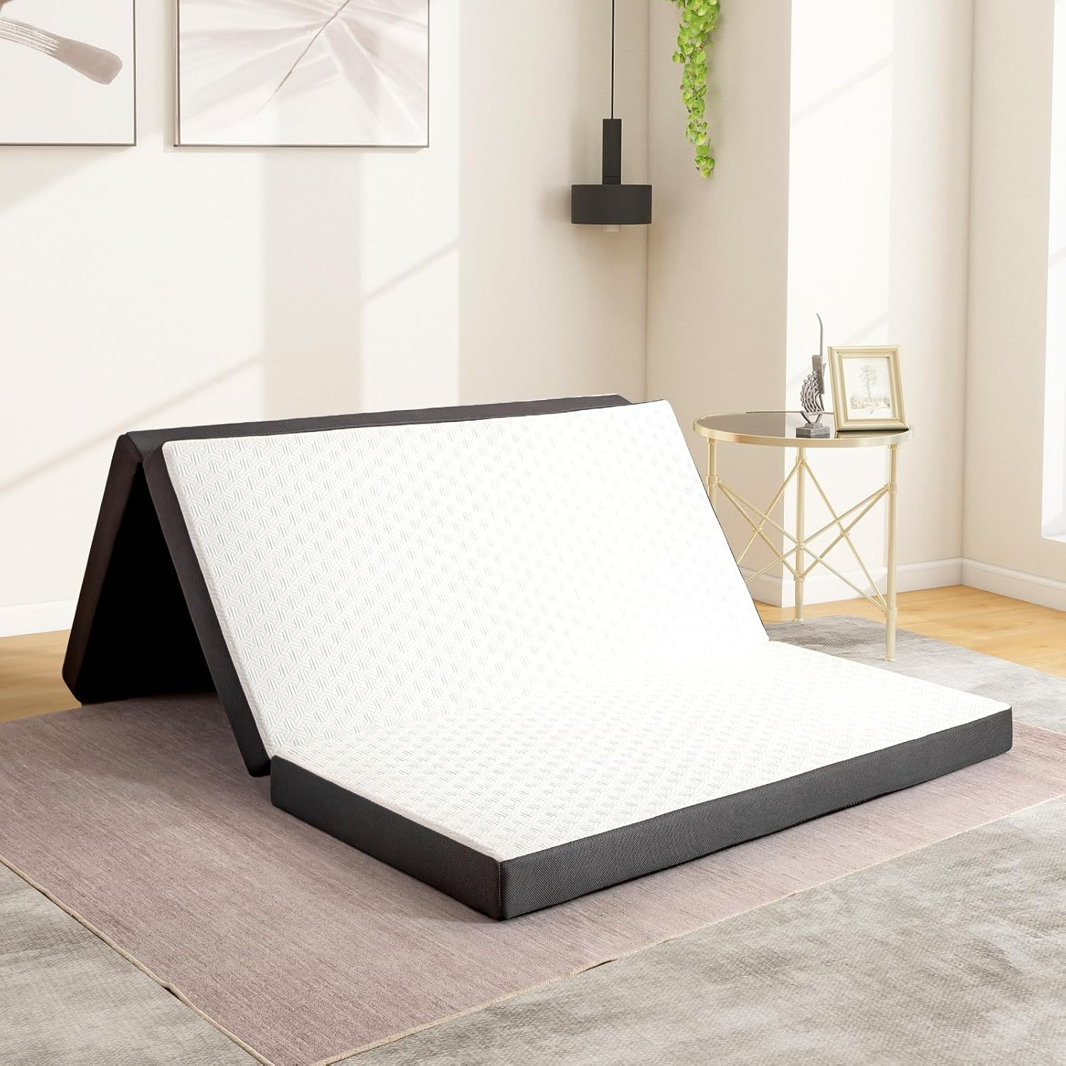 Tri-Fold Memory Foam Mattress, 4 Inch Single Folding Mattress, Foldable with Col