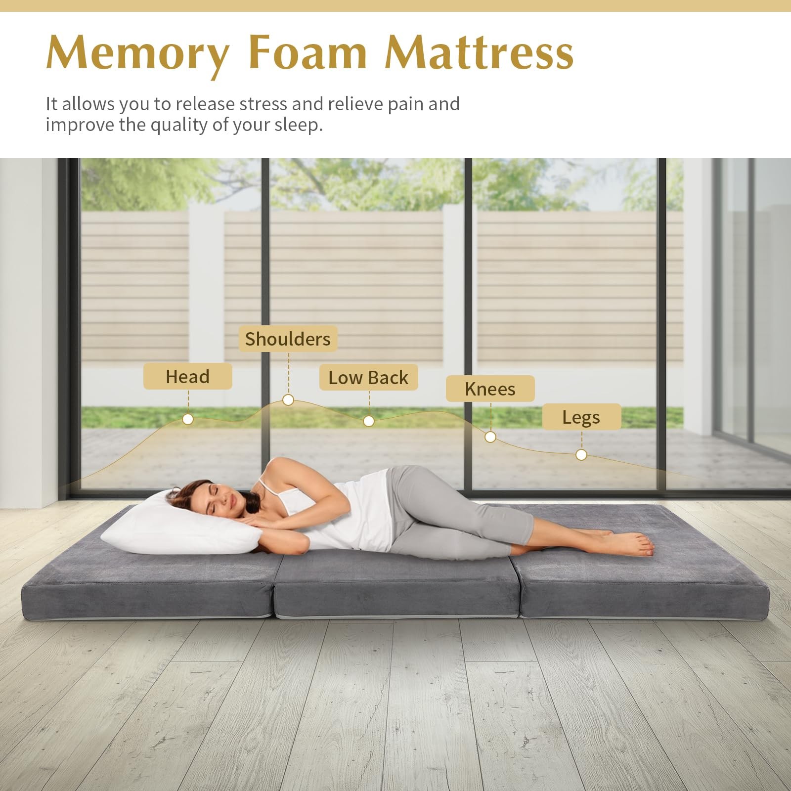 Tri-Fold Memory Foam Mattress,Single Folding Mattress with Handles and Washab…
