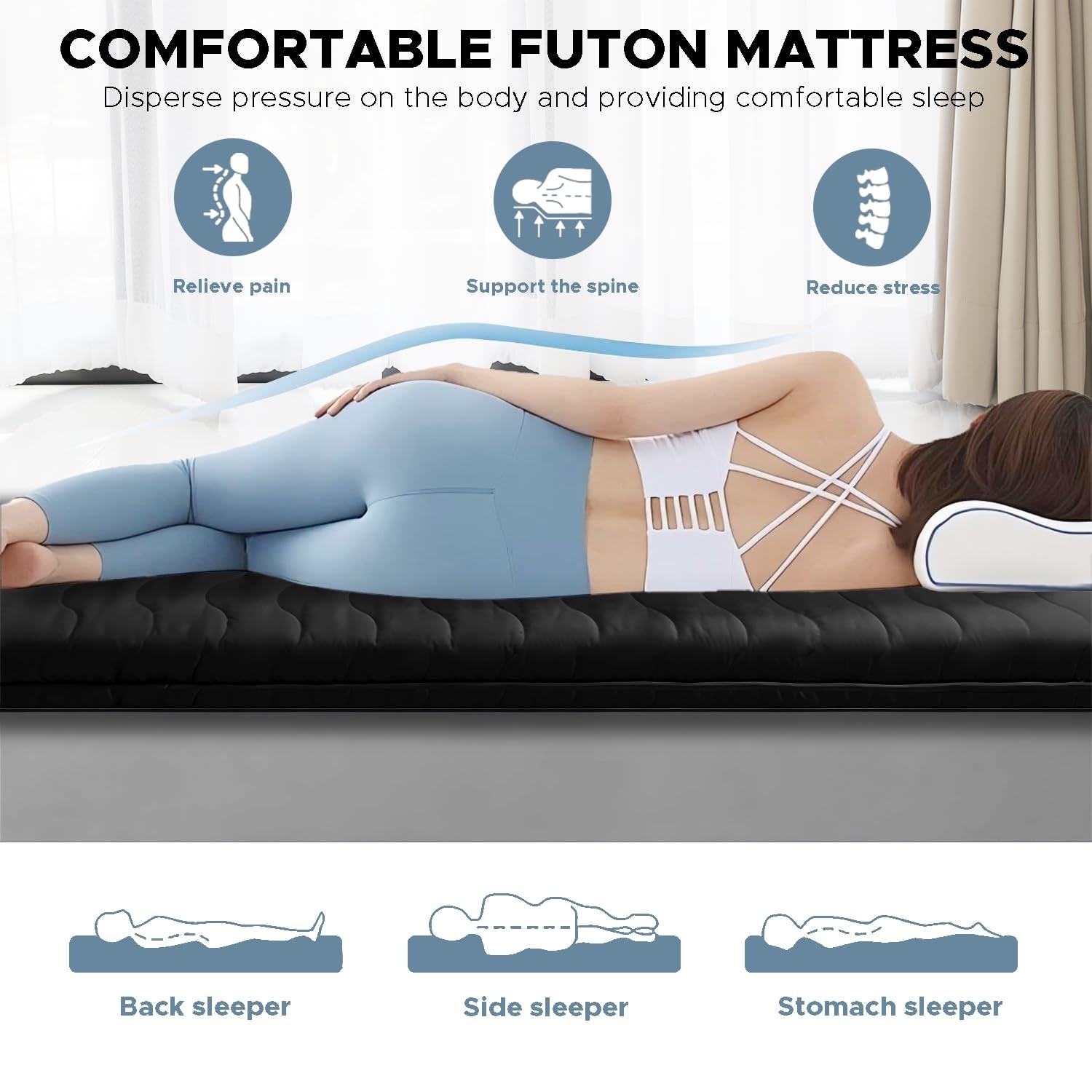 Japanese Floor Mattress, 100% High Density Comfortable Foam, 4″ Thicken Folda…