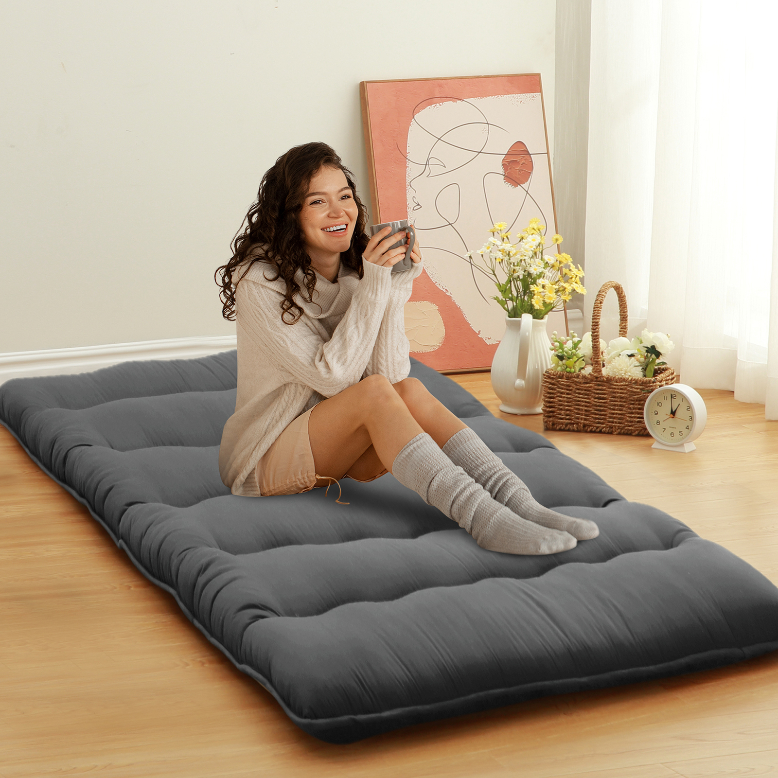 Japanese Style Floor Futon Mattress,Folding Futon Mattress Sleeping Mattress Pad