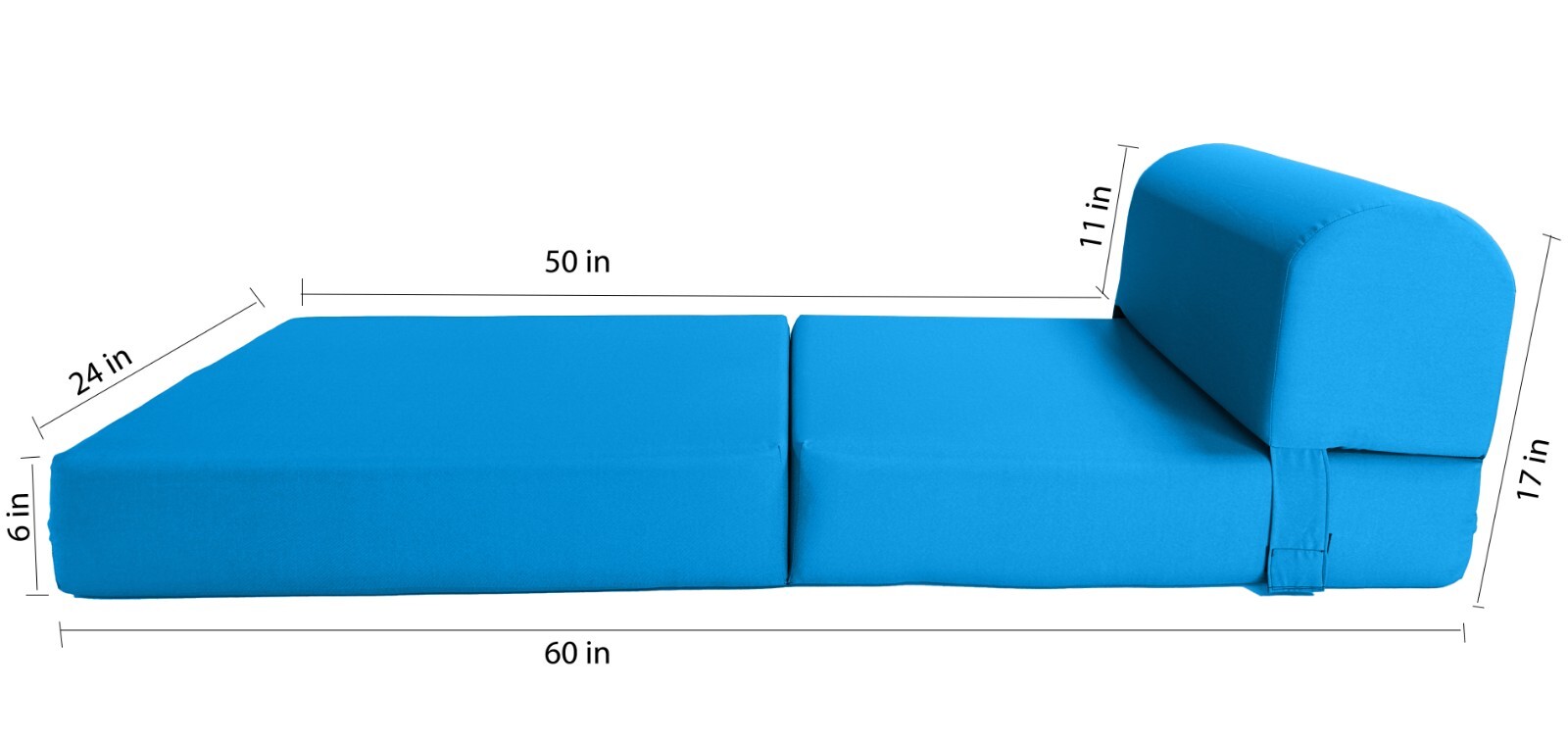 Turquoise 6 x 24 x 70 Sleeper Chair Folding Foam Bed, Studio Sofa Beds, Couches