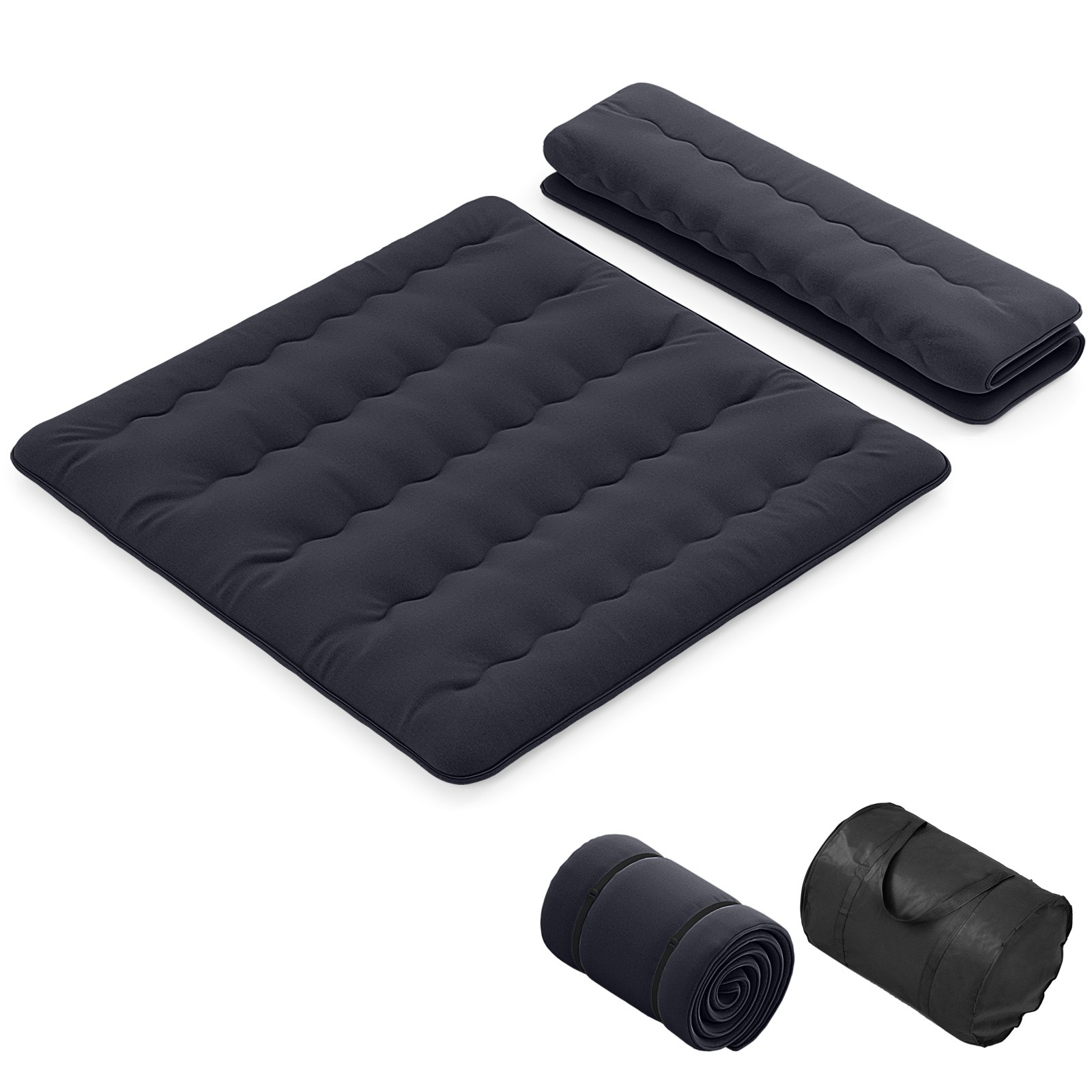 King Futon Mattress Japanese Floor Sleeping Pad Washable Cover Carry Bag Black