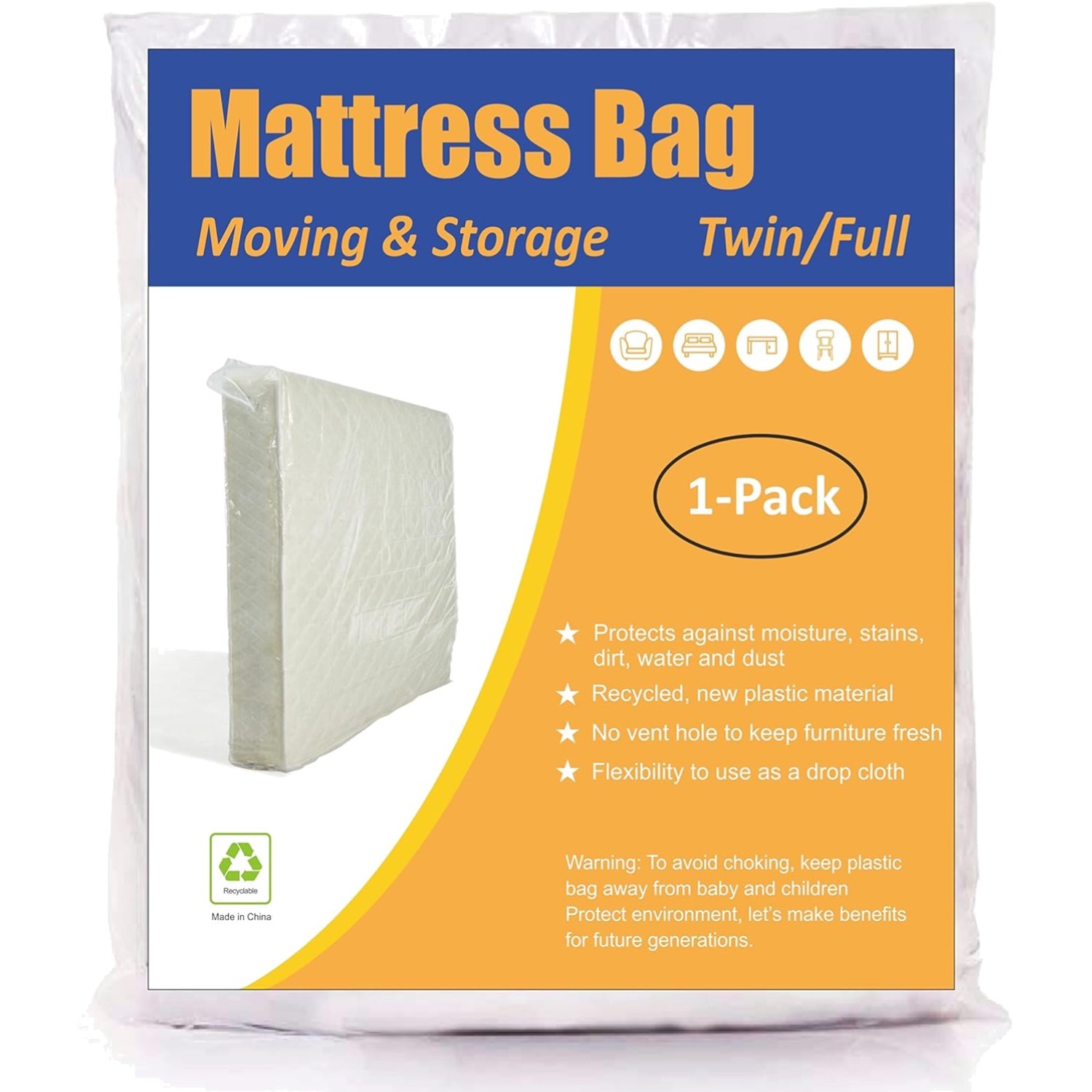 Mattress Bag Twin Full Size Moving Storage 1 Pack