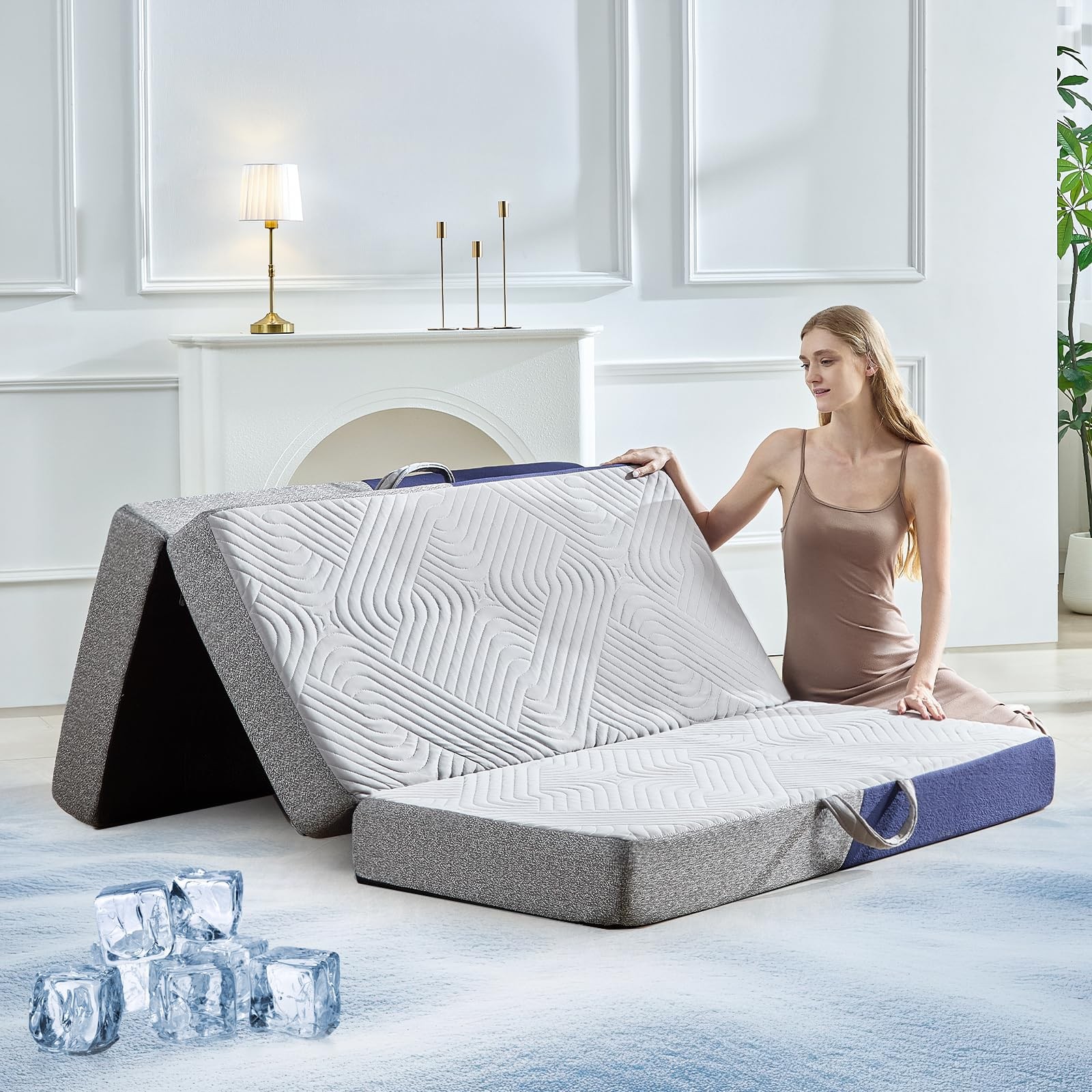 Cooling Foldable Mattress, 4 Inch Memory Foam Mattress/Topper With Cold Breat…