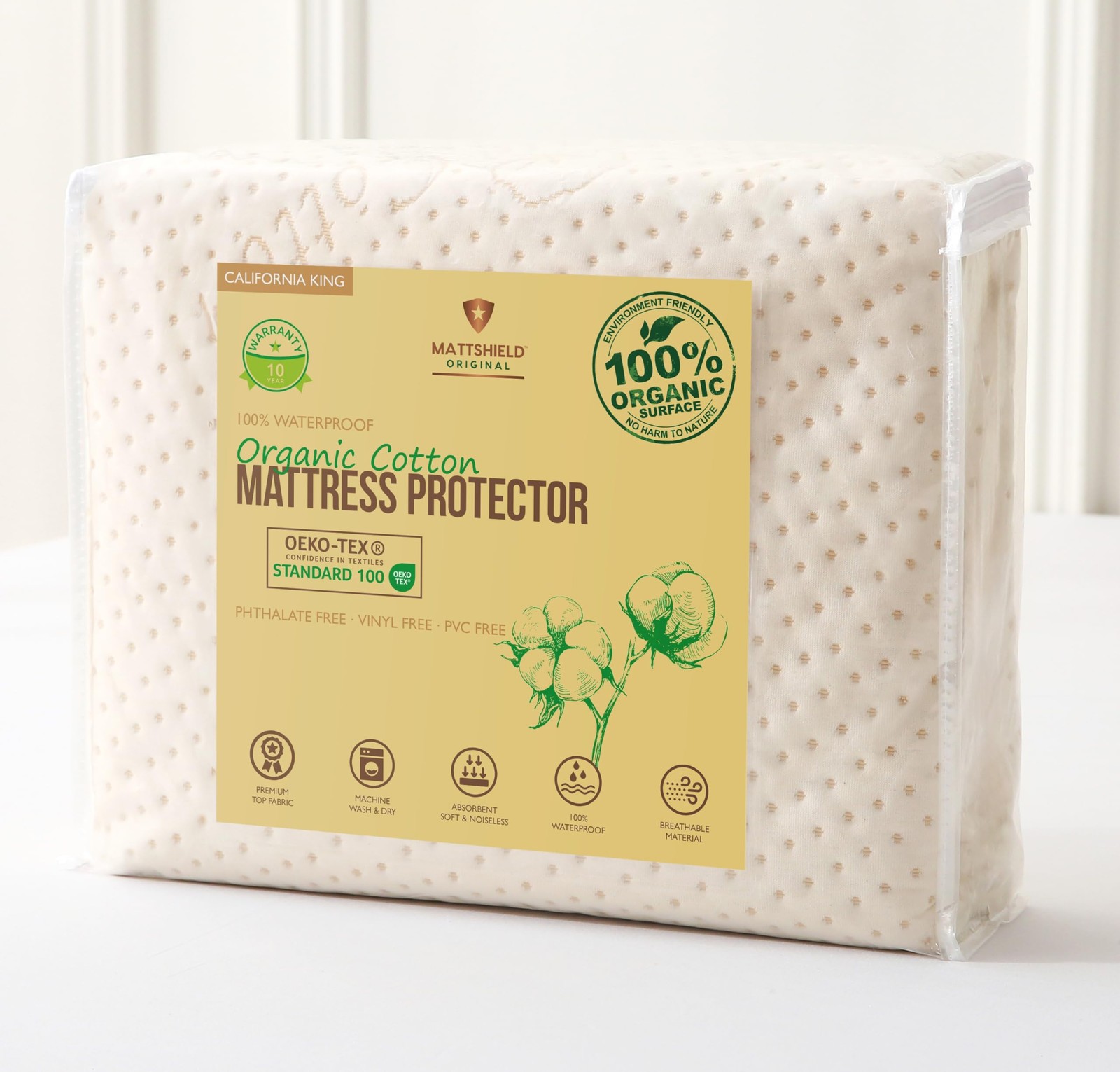 Luxury Waterproof Organic Mattress Protector Cal King California King, Ivory
