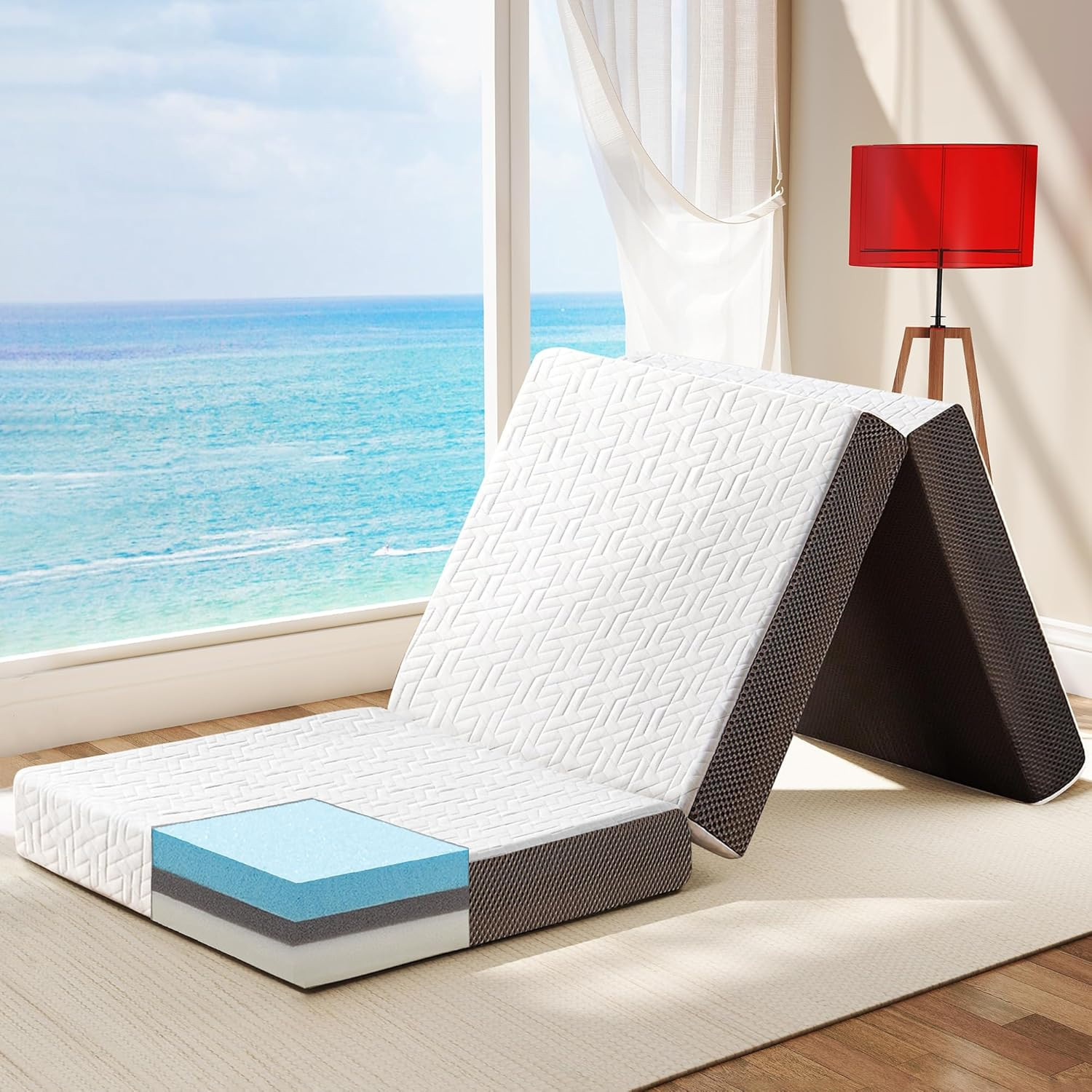 4″ Tri-Folding Twin Mattress with Washable Cover & Storage Bag