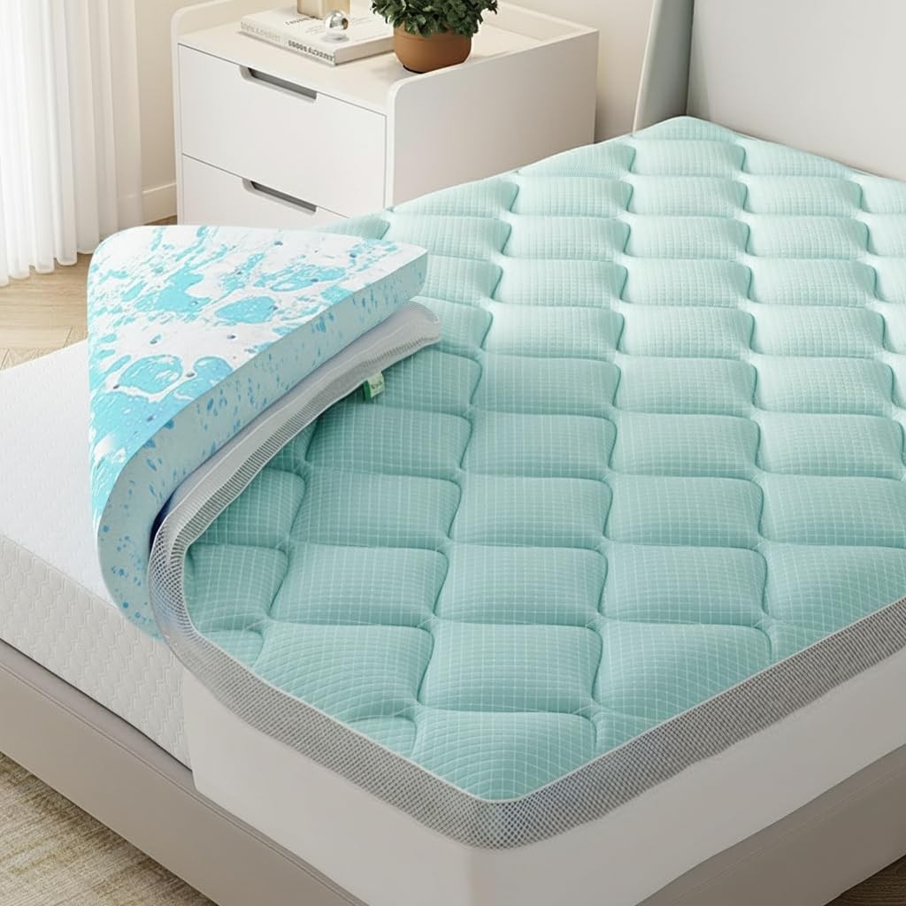 Novilla Dual-Layer Memory Foam Mattress Topper with Detachable Cooling Cover …