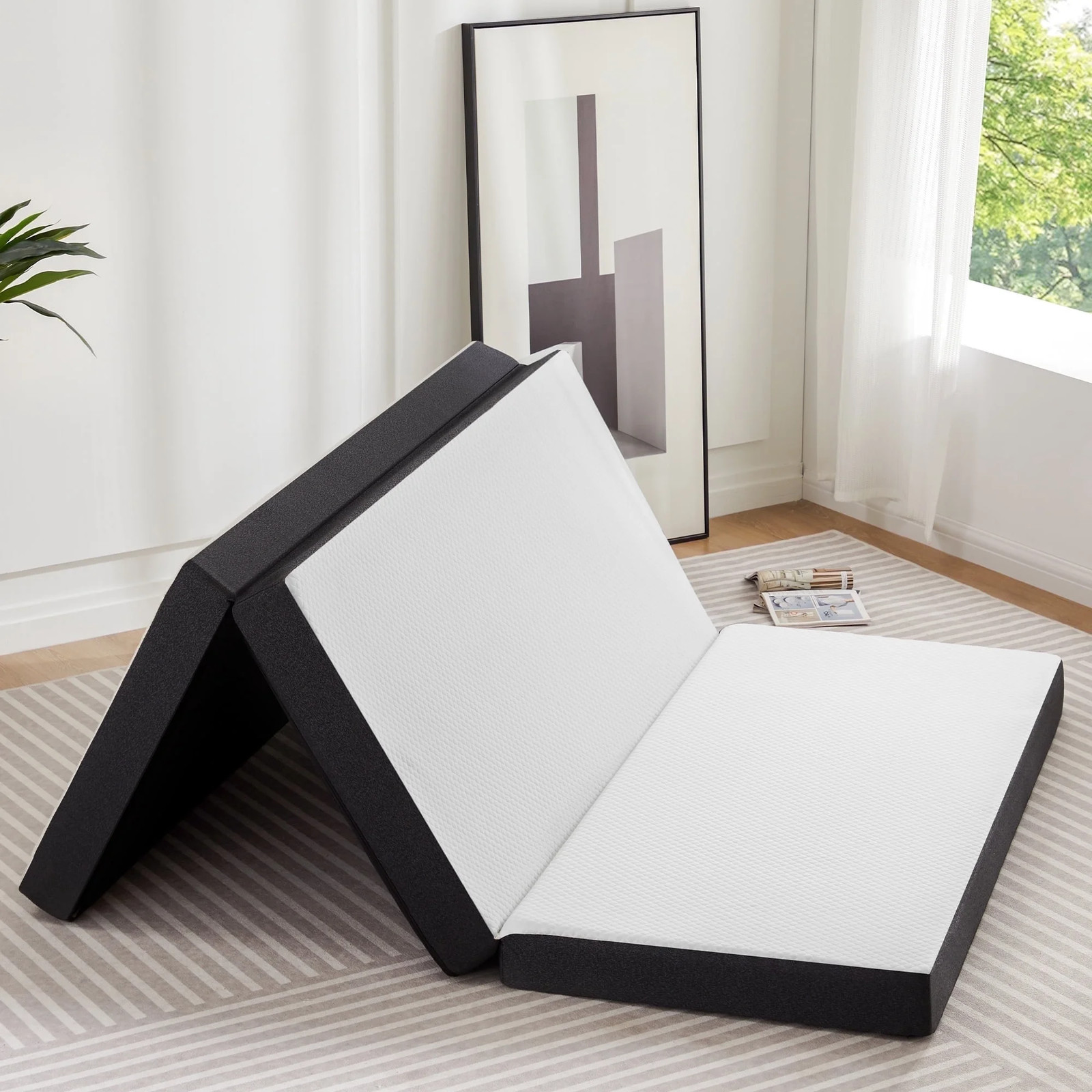 4 Inch Twin Size Tri-Fold Memory Foam Mattress, Portable Foldable Floor Bed with