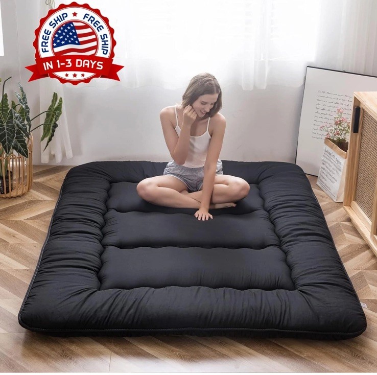 4″ Extra Thick Japanese Futon Floor Cushion Pad Quilted Tatami Mat for Guest Bed