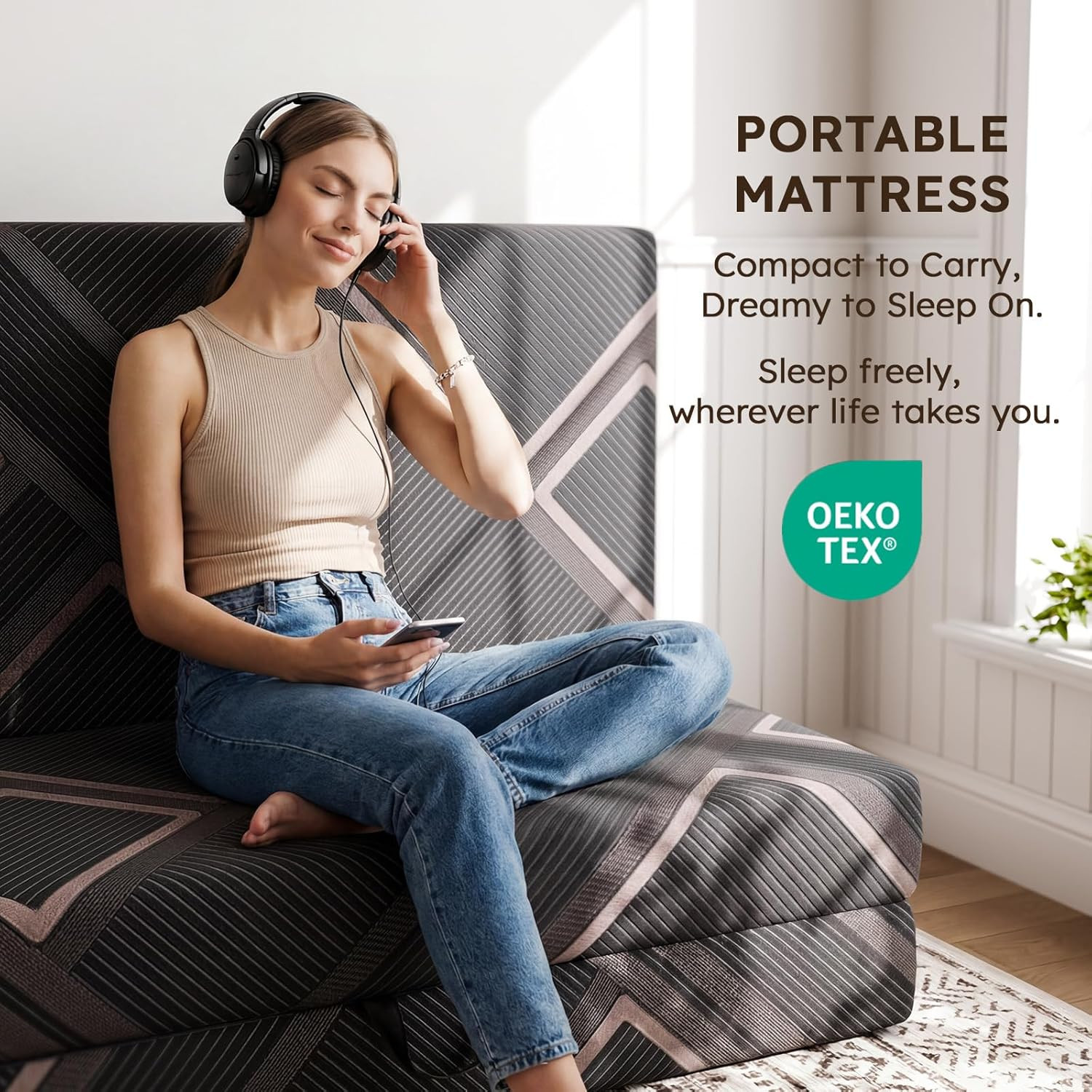 Trifold Mattress Queen Size – 6 Inch Foldable Memory Foam Mattress 8″ X 58″ X 6″