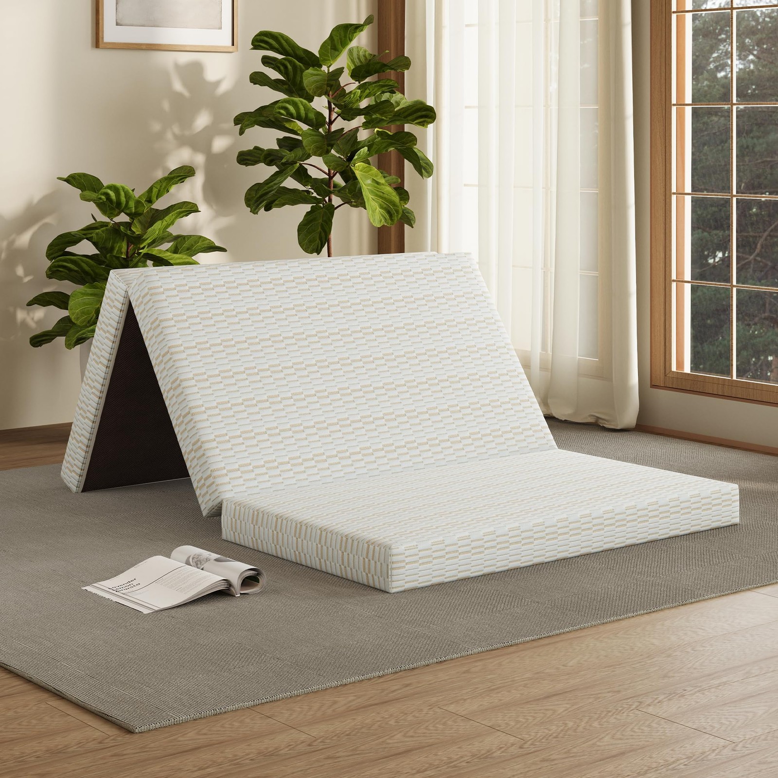 Folding Mattress Single, 3 inch Trifold Memory Foam Mattress Topper, Foldable…