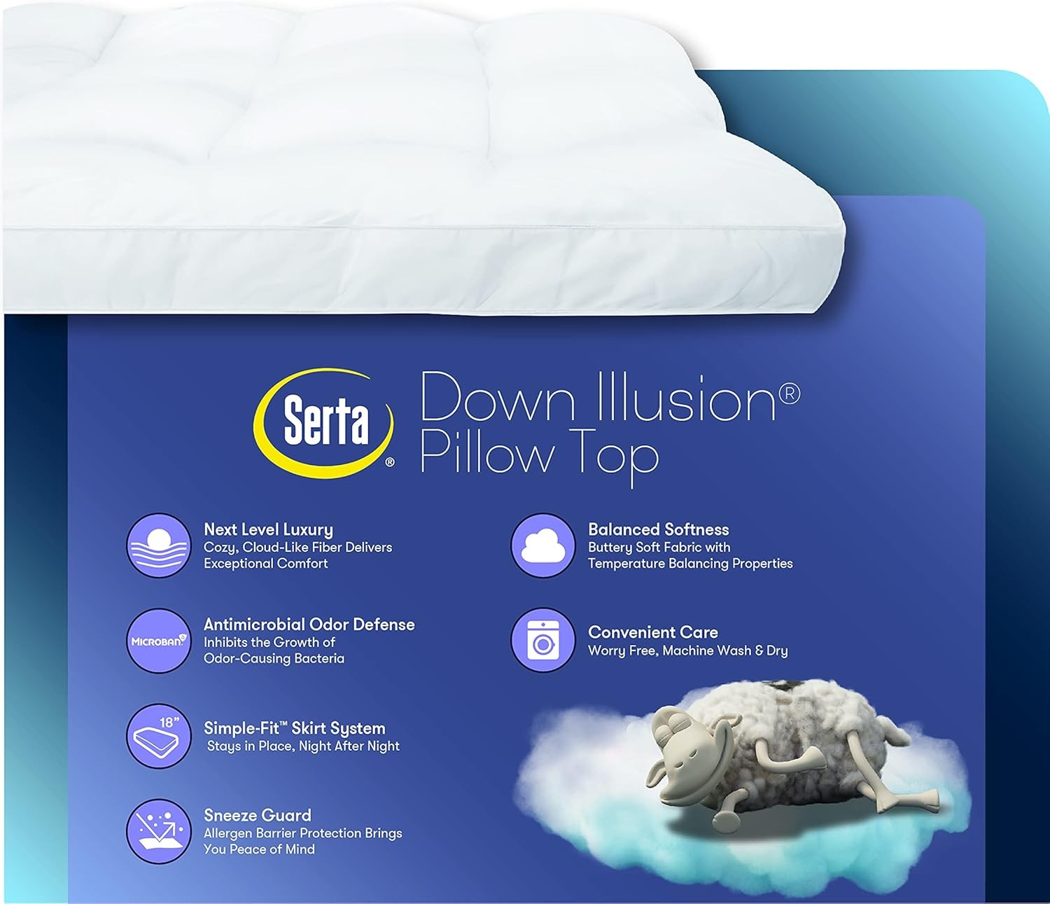 Down Illusion Soft Hypoallergenic 2 inch Pillowtop Simple Fit Mattress Topper