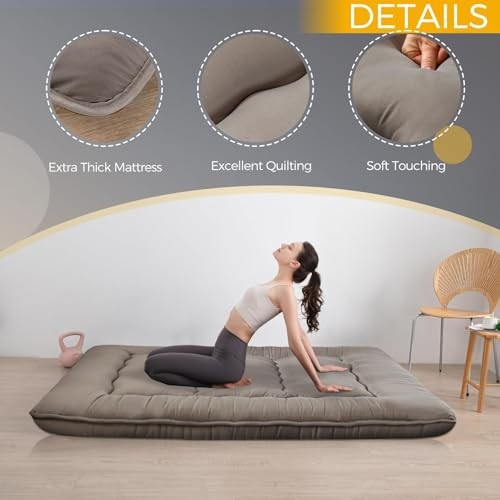6″ Extra Thick Japanese Floor Mattress Futon Mattress, Queen Dark Grey
