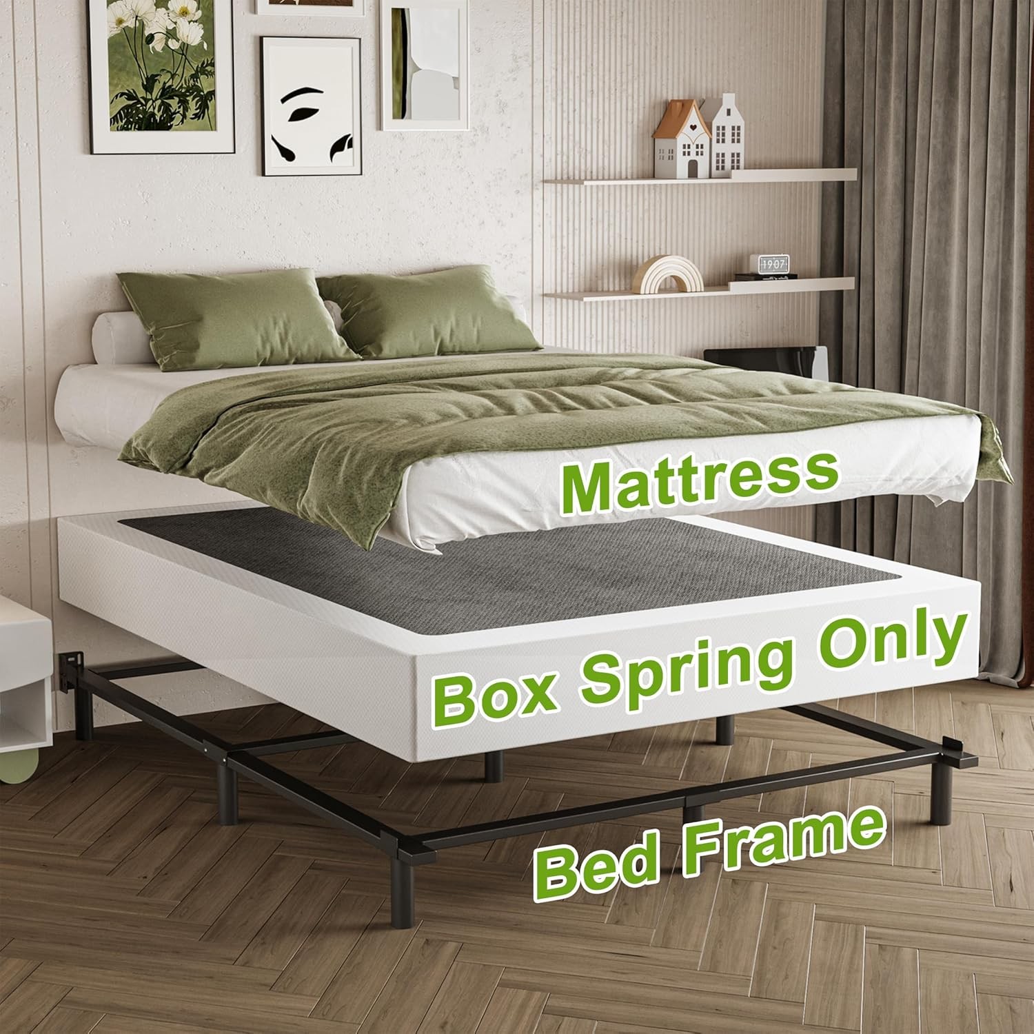 Queen Size 10″ Box Spring, Heavy Duty Metal Queen Mattress Foundation with