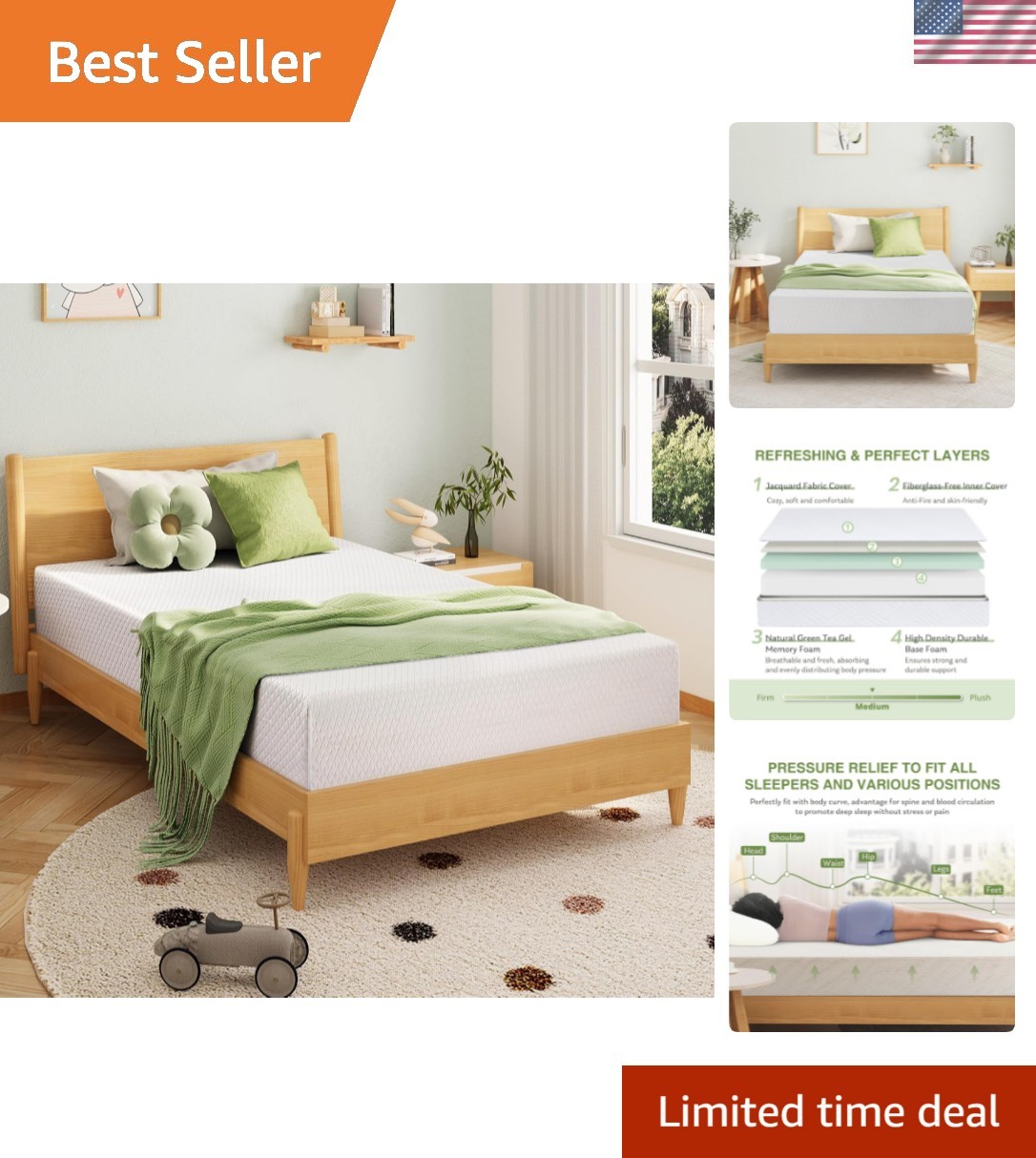 Breathable Full Memory Foam Mattress with Green Tea Gel – Ideal for All Sleepers
