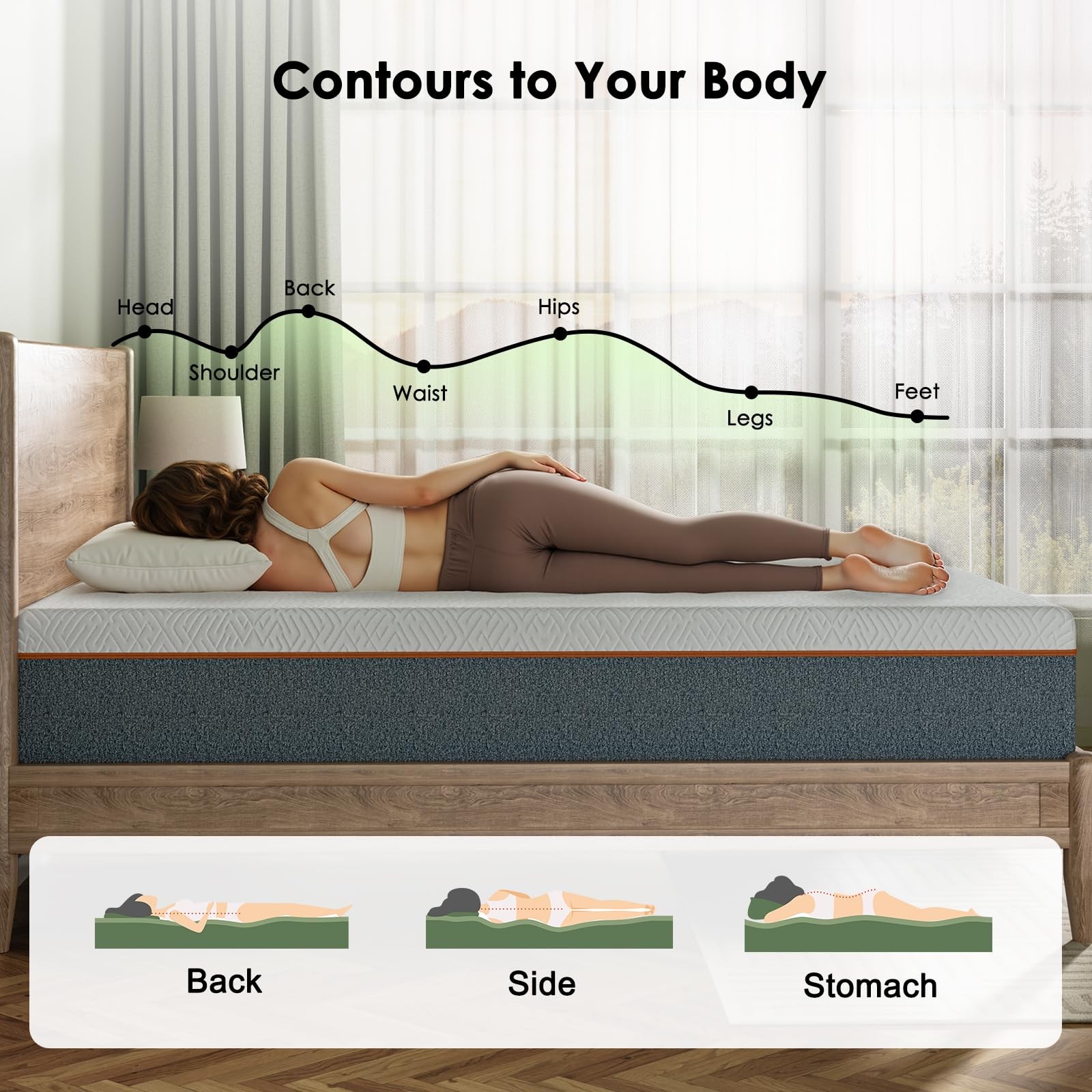 6 Inch Queen Size Mattress, Cooling Gel Memory Foam, Fiberglass Free Breathab…