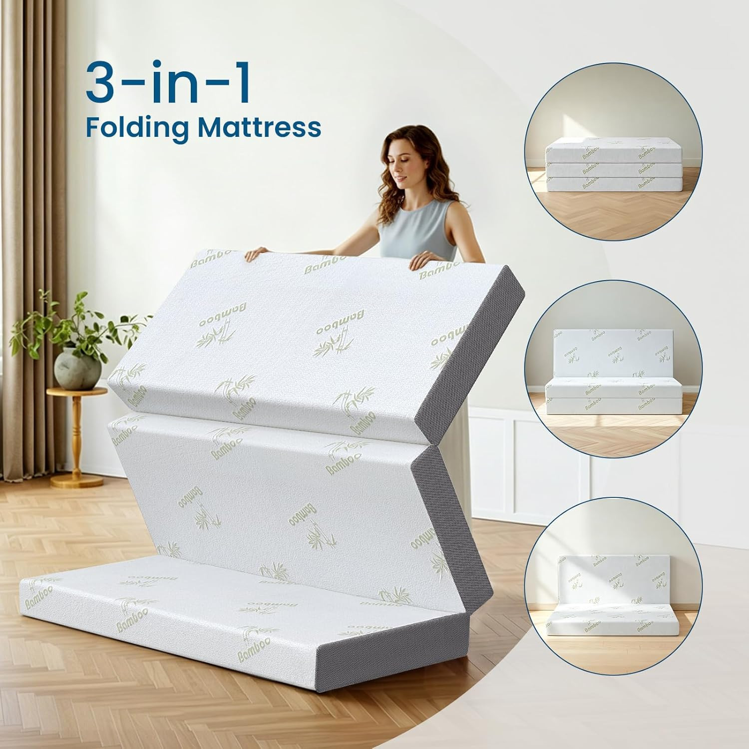 Trifold Mattress Queen Size, 6 Inch, Portable Folding Mattress with Memory Foam,