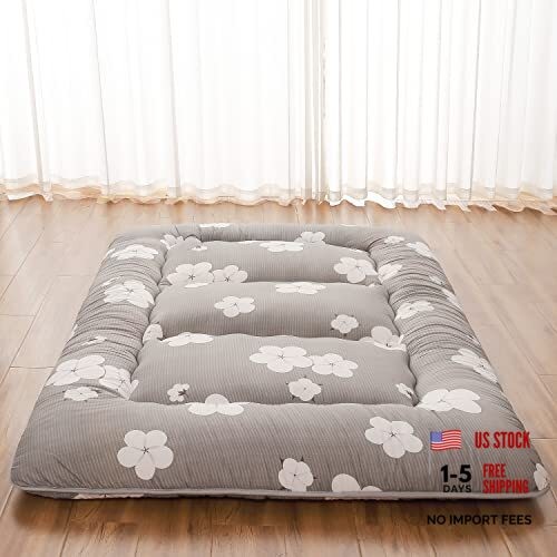Japanese Floor Mattress, Queen (80″L x 60″W) Grey Cotton ( 4″th + Dust Cover ）