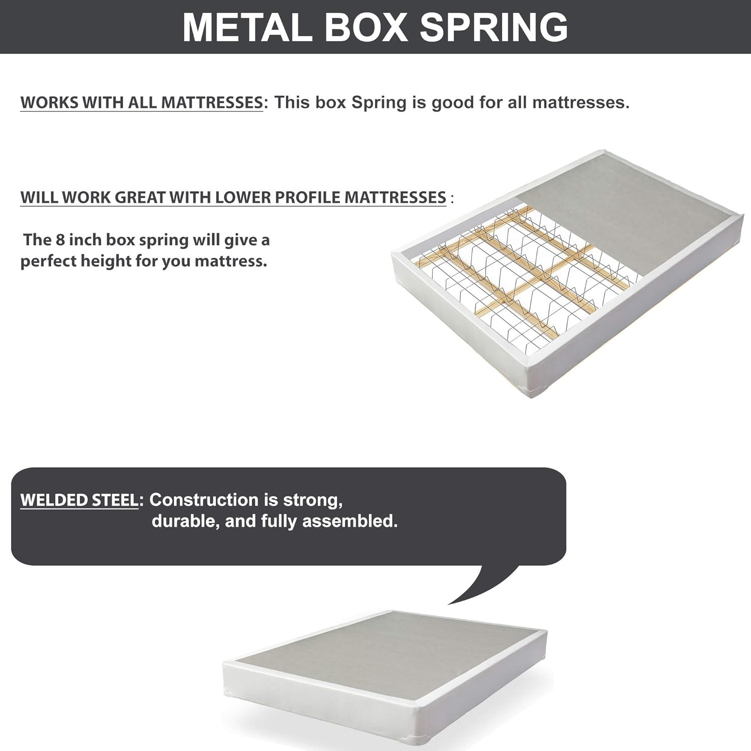 Metal Box Spring/Foundation for Queen Mattress – Mink Color