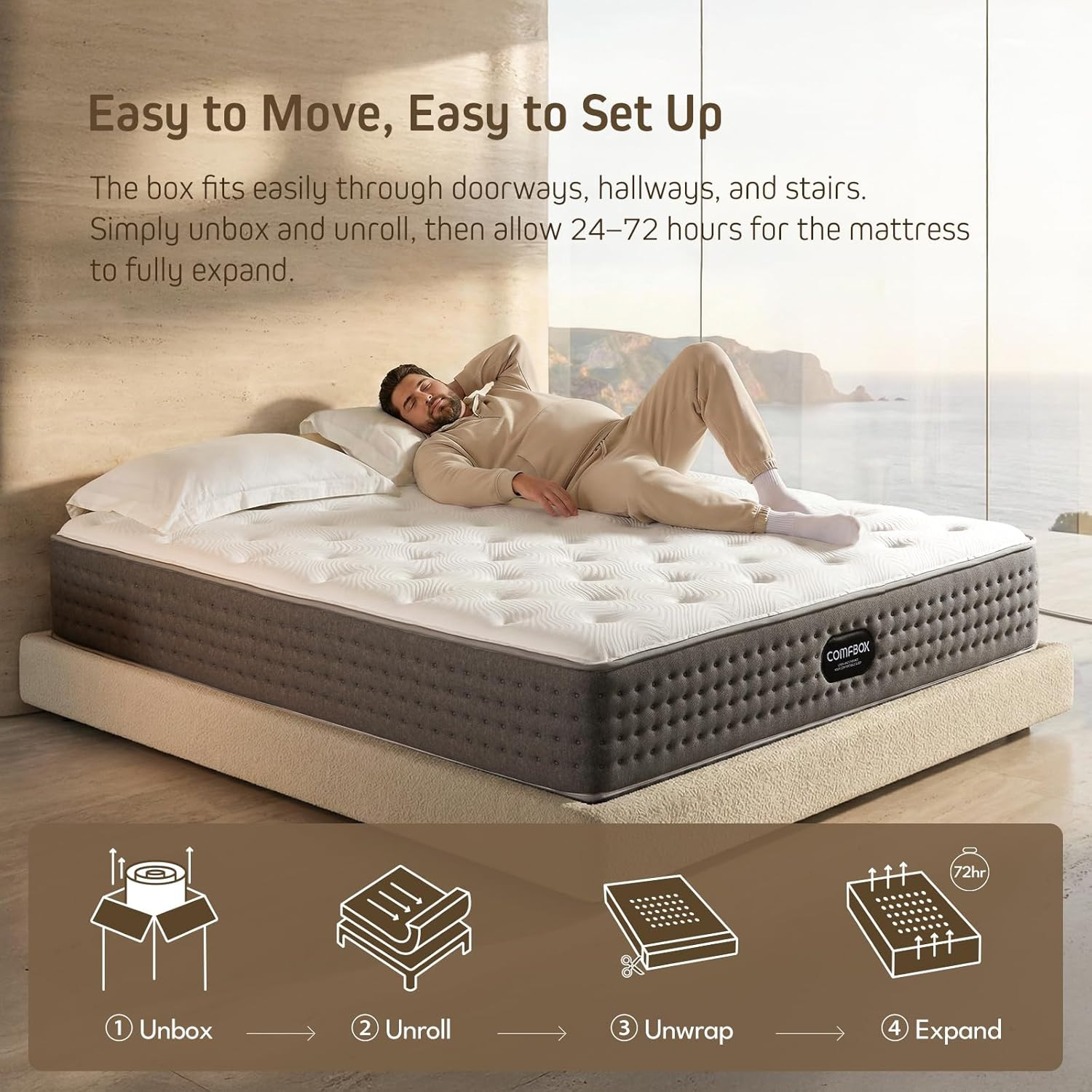 14″ King Size Hybrid Mattress – Medium-Firm Memory Foam for Comfort & Support