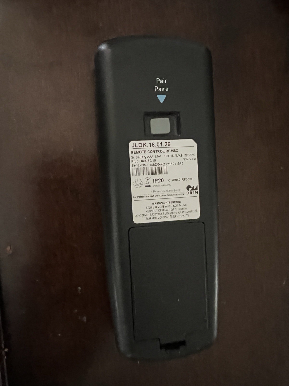 Sealy Ease Ease 1.0 Remote Control RF358C JLDK.18.01.29