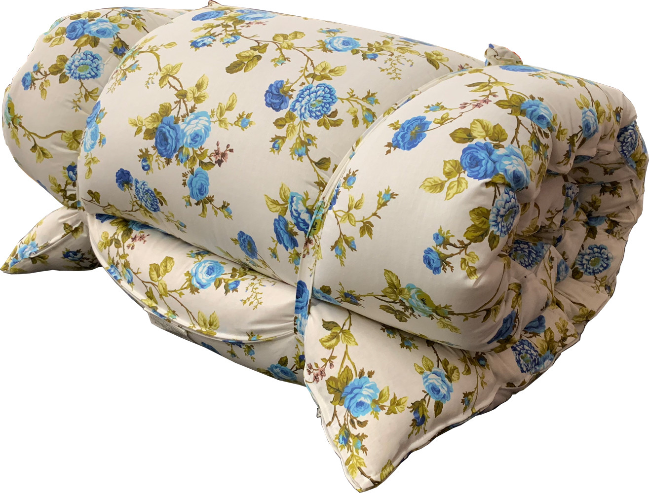 Blue Roses White Twin 3x39x80 Traditional Japanese Floor Rolling Futon Mattress