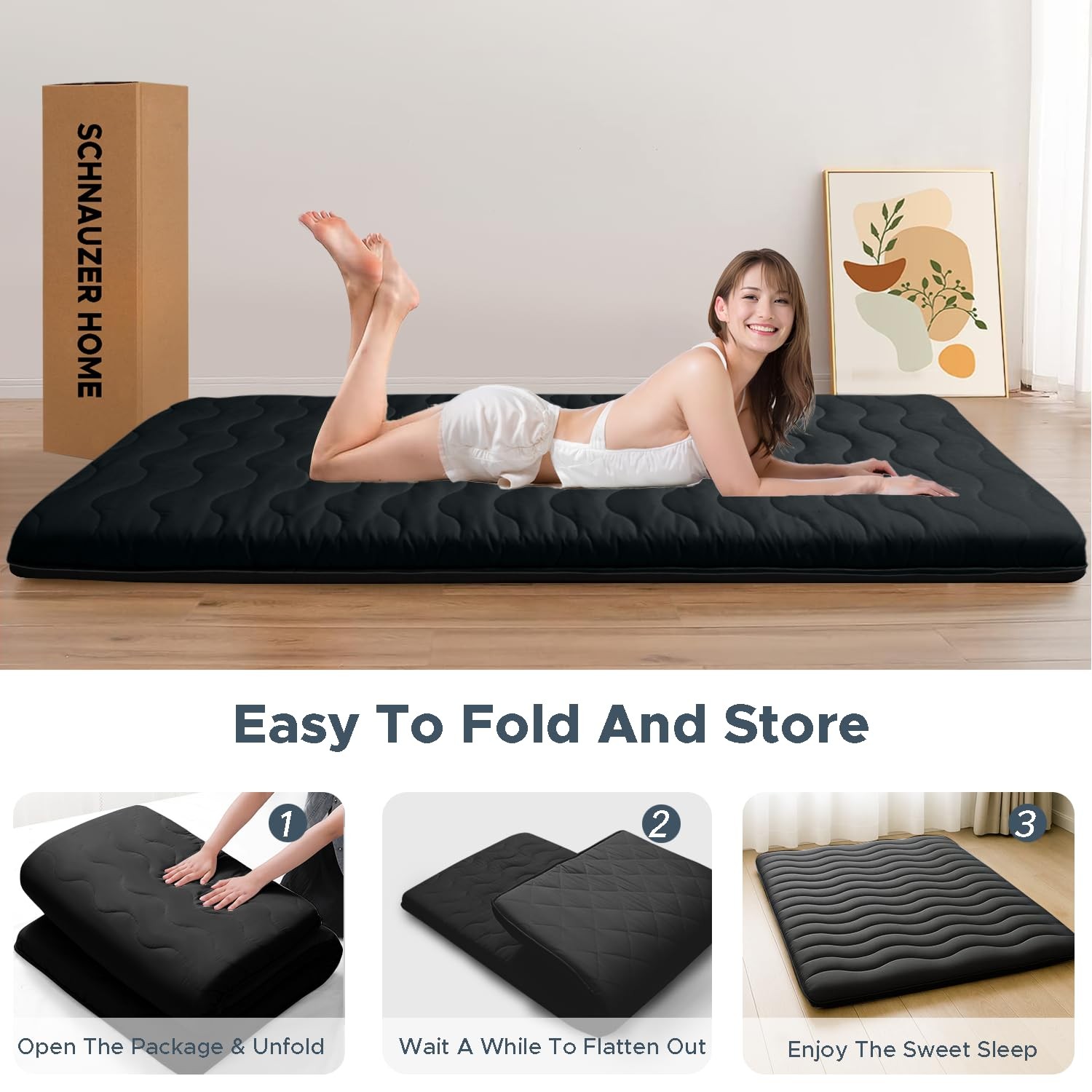 Japanese Floor Mattress, 100% High Density Comfortable Foam, 4″ Thicken Folda…