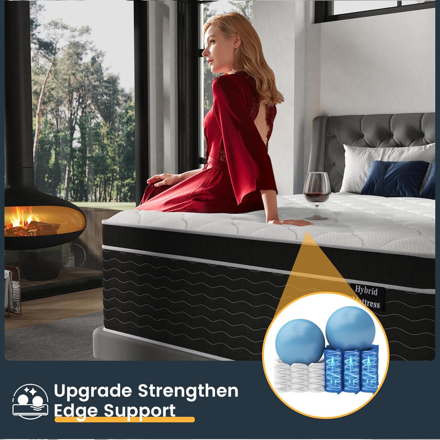 Ruoysun Luxury Firm Queen Mattress 14 In, Hotel-Level Comfort, Hybrid Queen Size