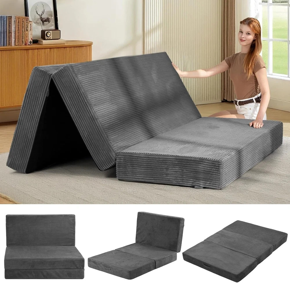 Queen Size Tri-Fold Memory Foam Mattress with Washable Cover & Carry Handles