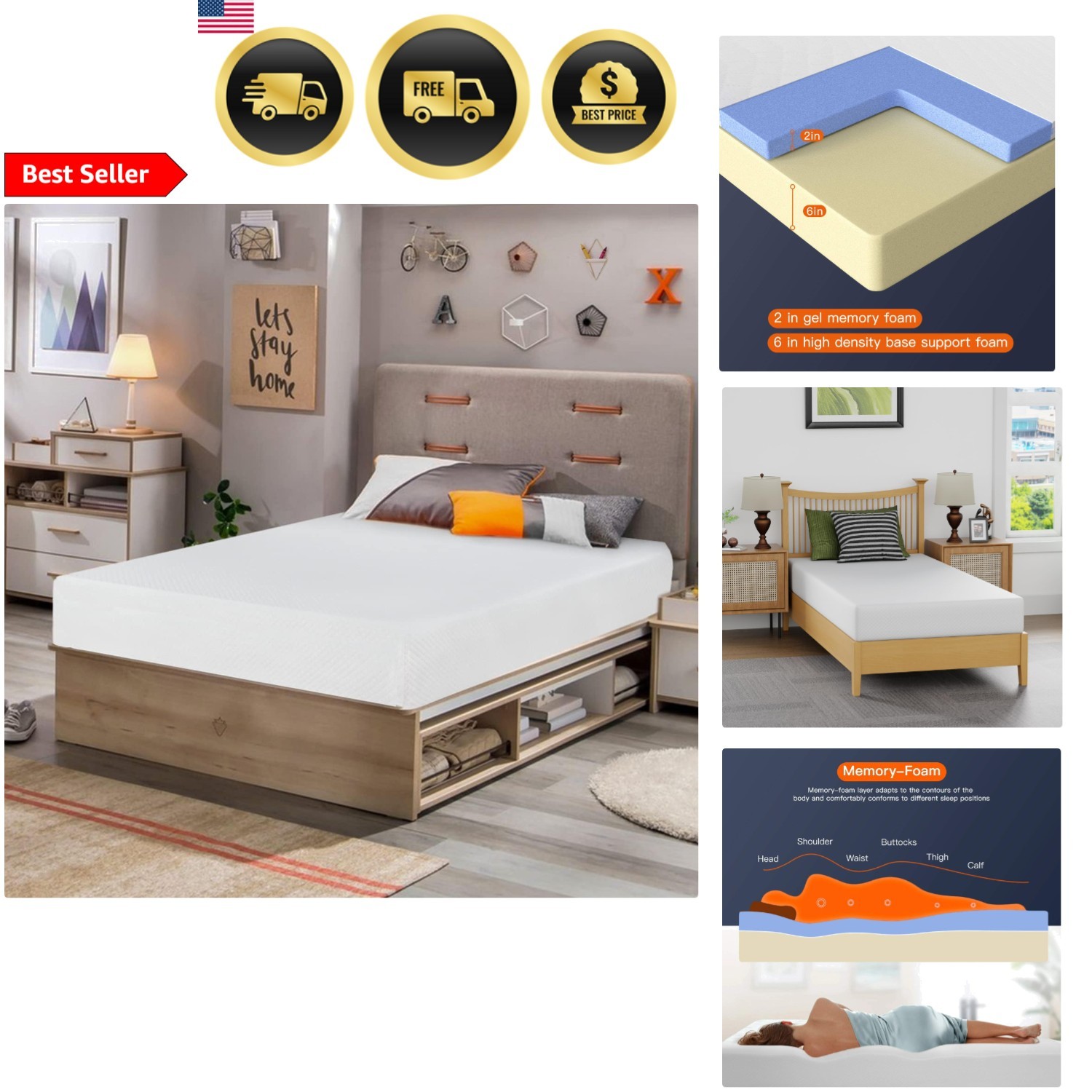 Twin Mattress Gel Foam Memory Mattress Ventilated Bed in a Box Queen