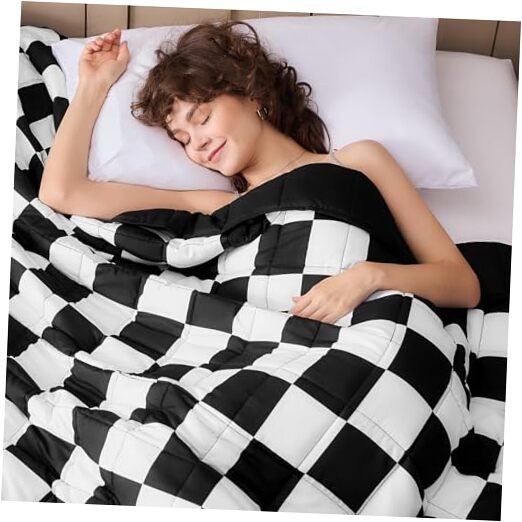 Weighted Blanket for Adults 20lbs, 88″x104″ King 88″x104″-20lbs Black Checkered