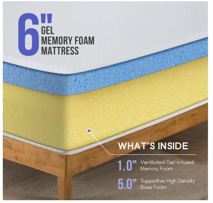 KING Gel Memory Foam Mattress Pressure Relief Breathable Sleep Back Bed Cool 6″