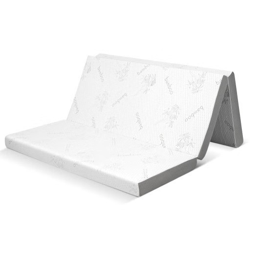 4 Inch Tri-fold Cooling Gel Memory Foam Mattress-Queen Size – Color: White – Siz