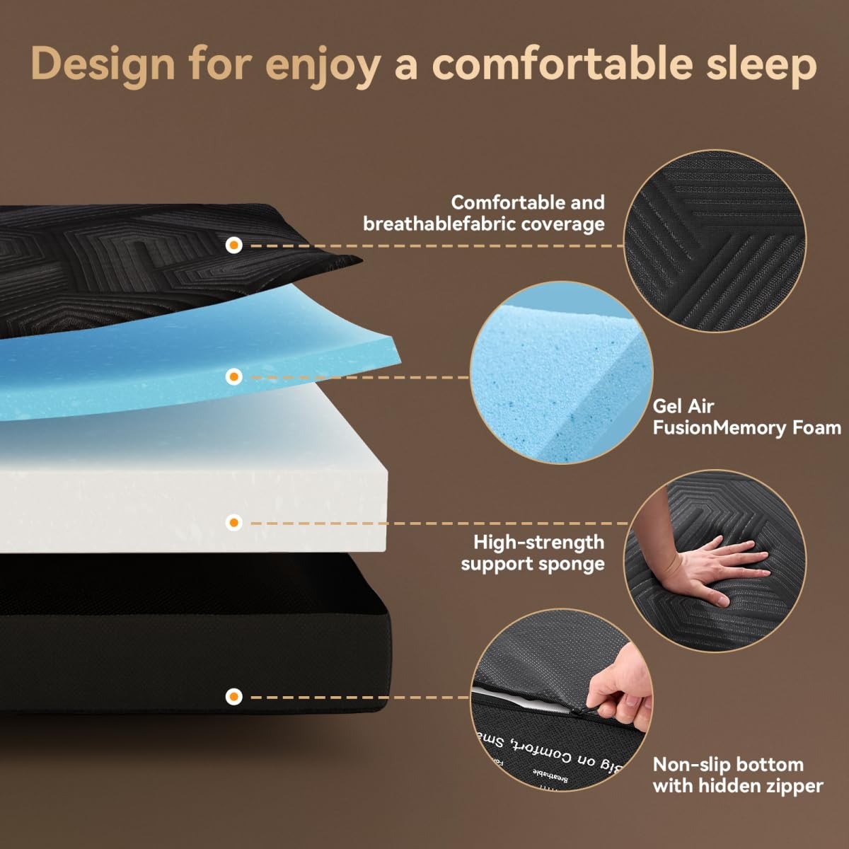 Memory Foam Mattress, Queen Size 4 Inch Tri-Fold Mattress, Handles and Non-Sl…