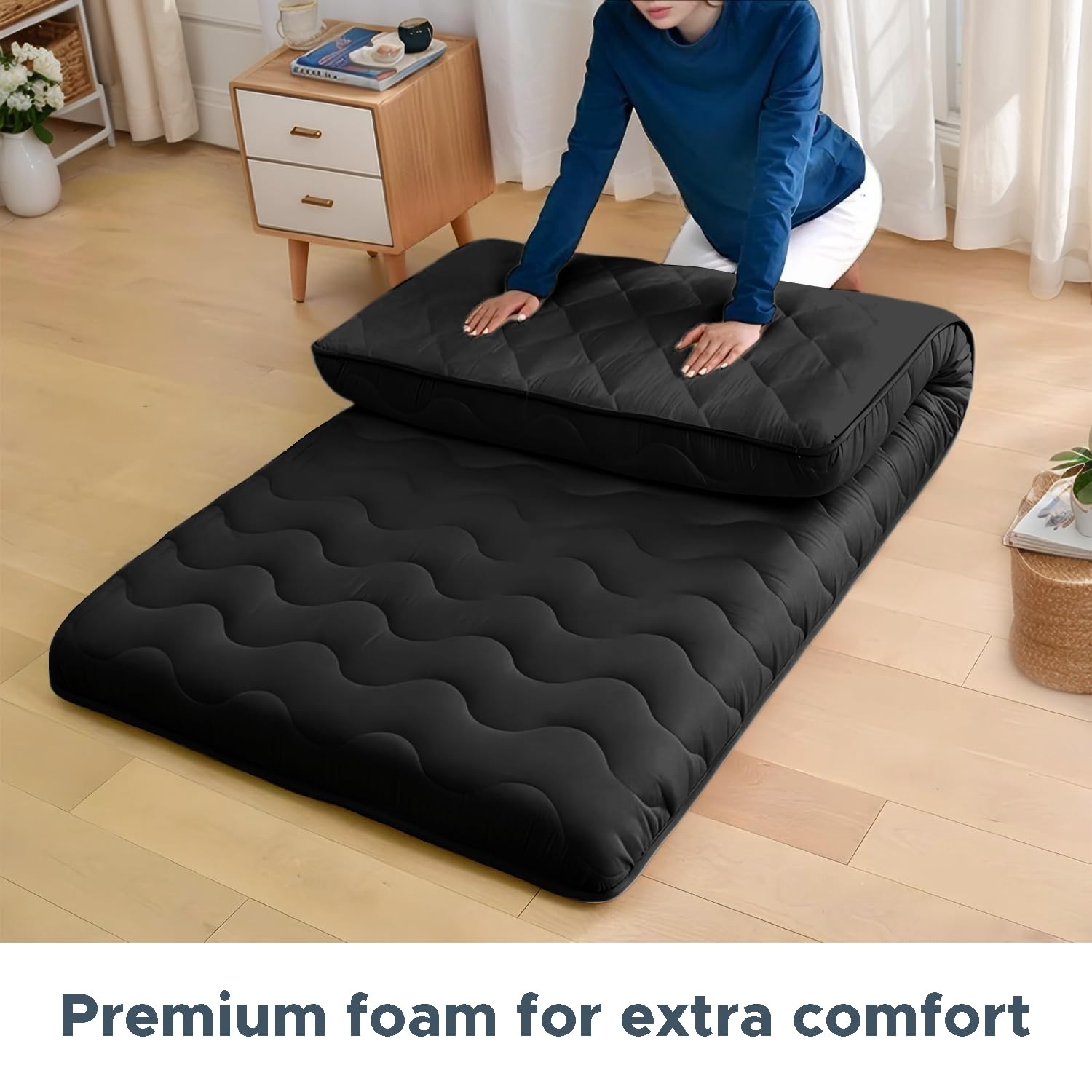 Japanese Floor Mattress, 100% High Density Comfortable Foam, 4″ Thicken Folda…