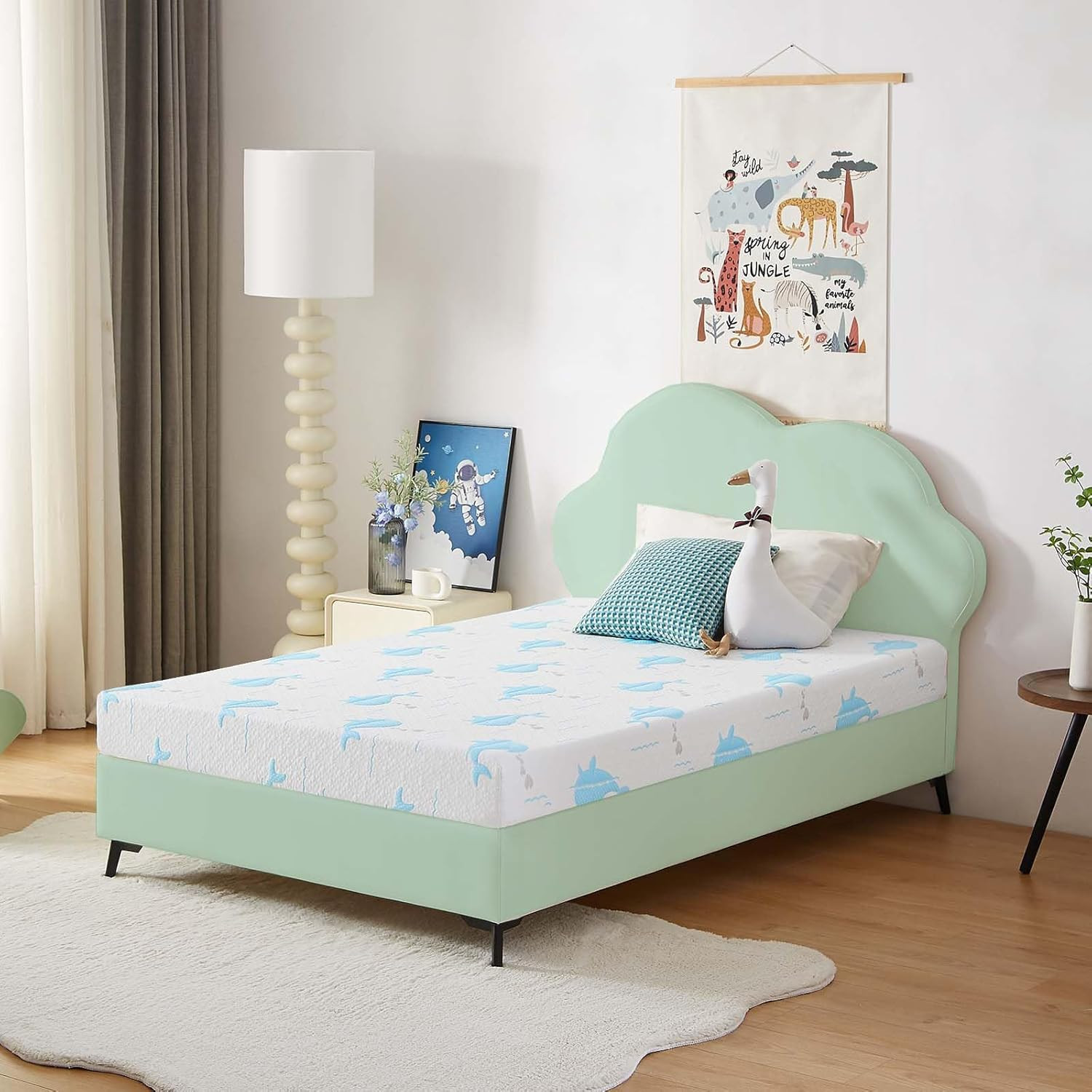 Whale Pattern 6″ Twin Mattress for Kids, Cooling Memory Foam, Washable Cover