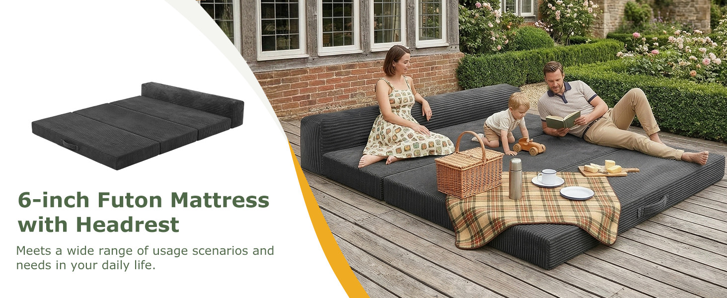 6 inch Tri-Folding Mattr Full Size, Convertible Sofa Bed Foldable