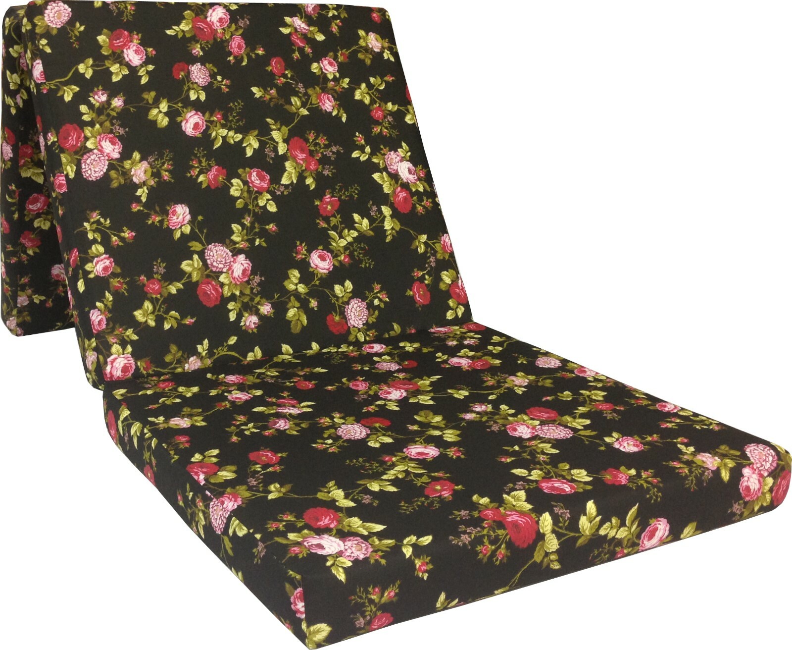 Shikibuton Trifold Foam Beds, High Density Folding Mats 3Tx27Wx75L, Roses Blk