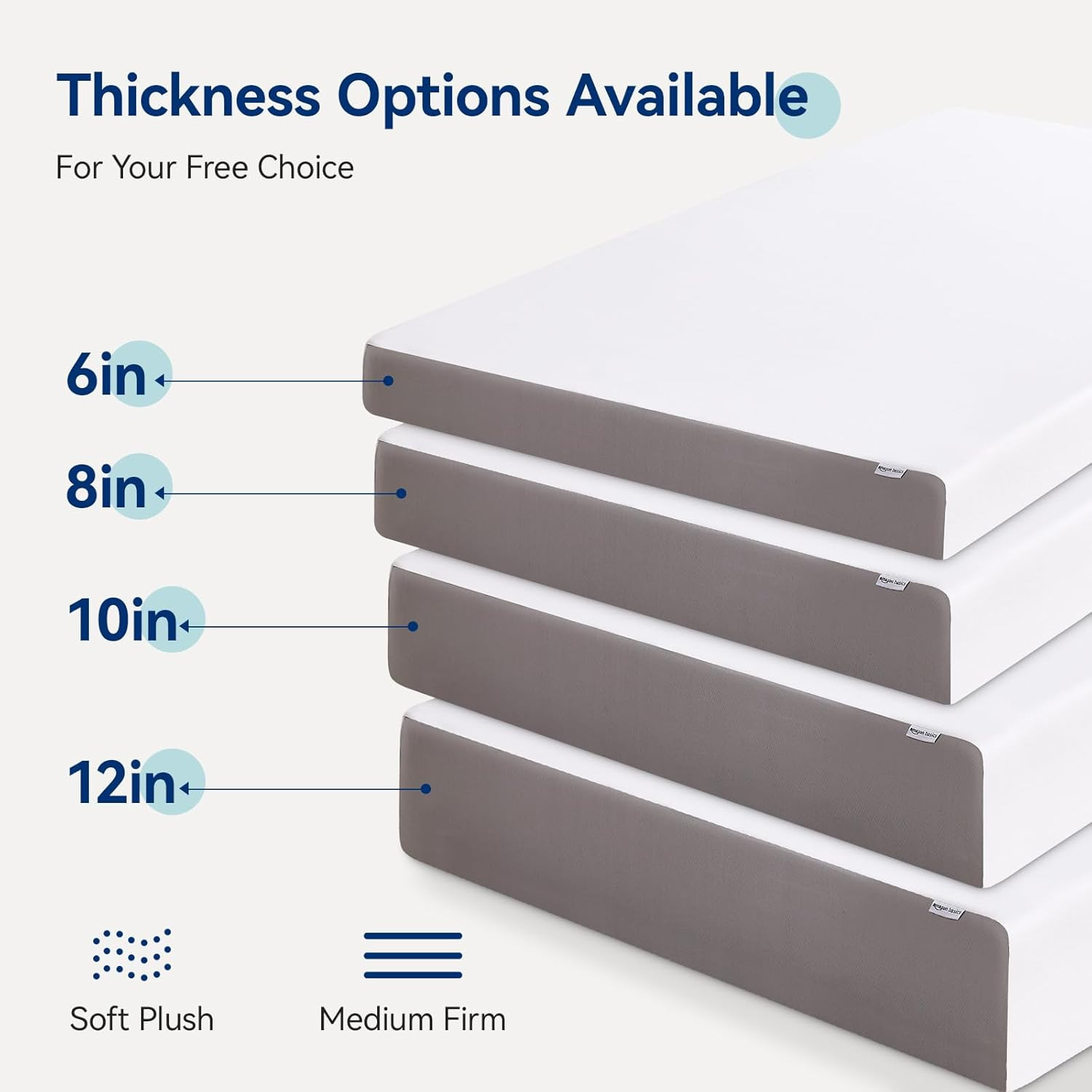 Memory Foam Mattress, Soft Plush Feel, 6 Inch, Twin, White/Grey