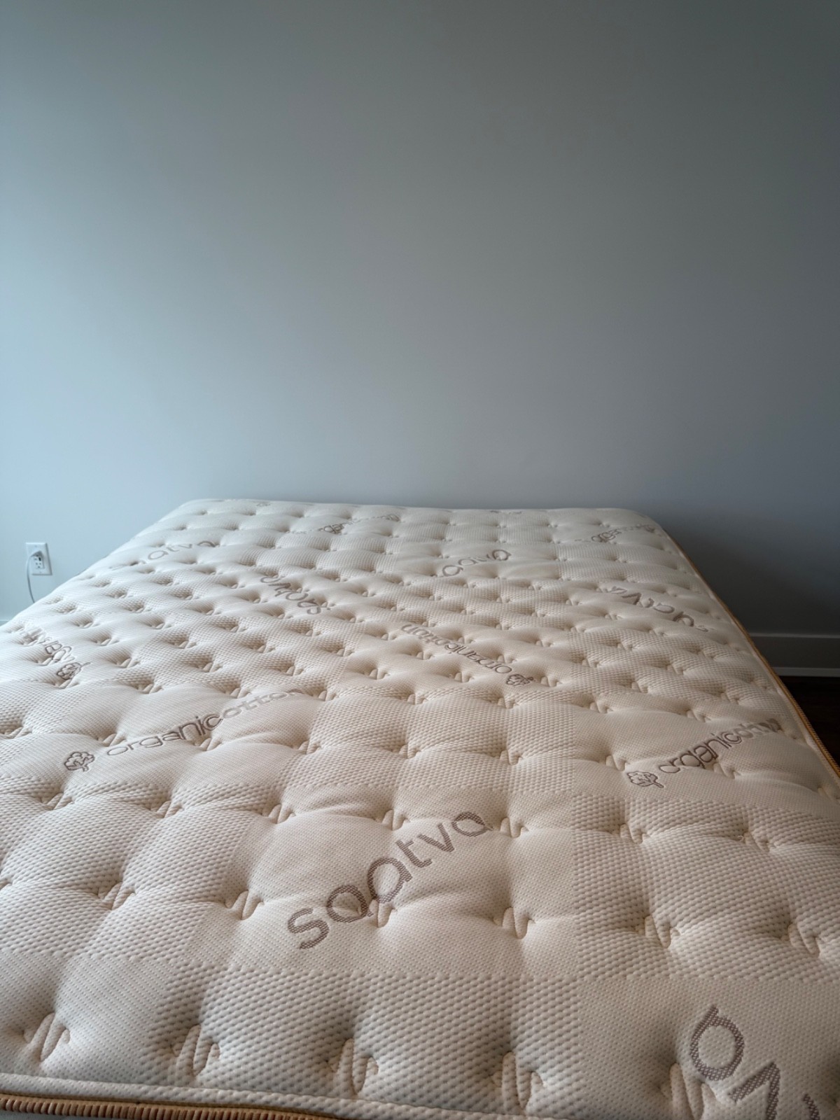 saatva luxury mattress (queen) and linen platform frame. Less than a year old.