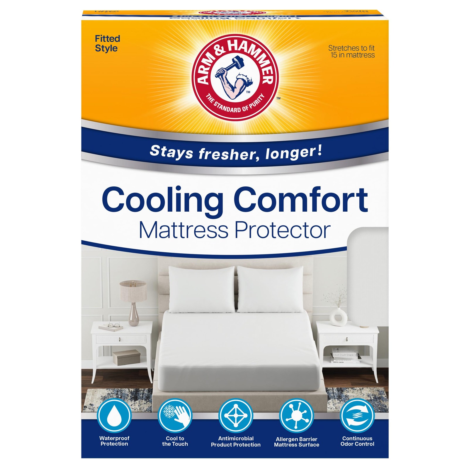 Arm & Hammer Cooling Comfort Fitted Mattress Protector, Twin Twin, White