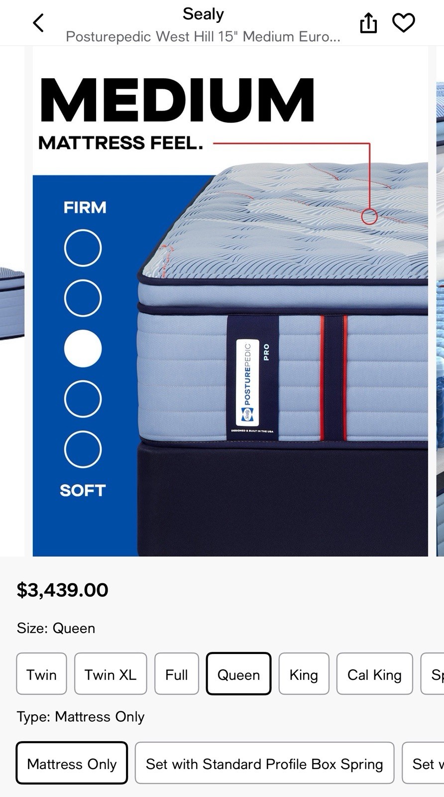 Sealy Posturpedic West Hill 15 Medium Euro Pillow Top Mattress New