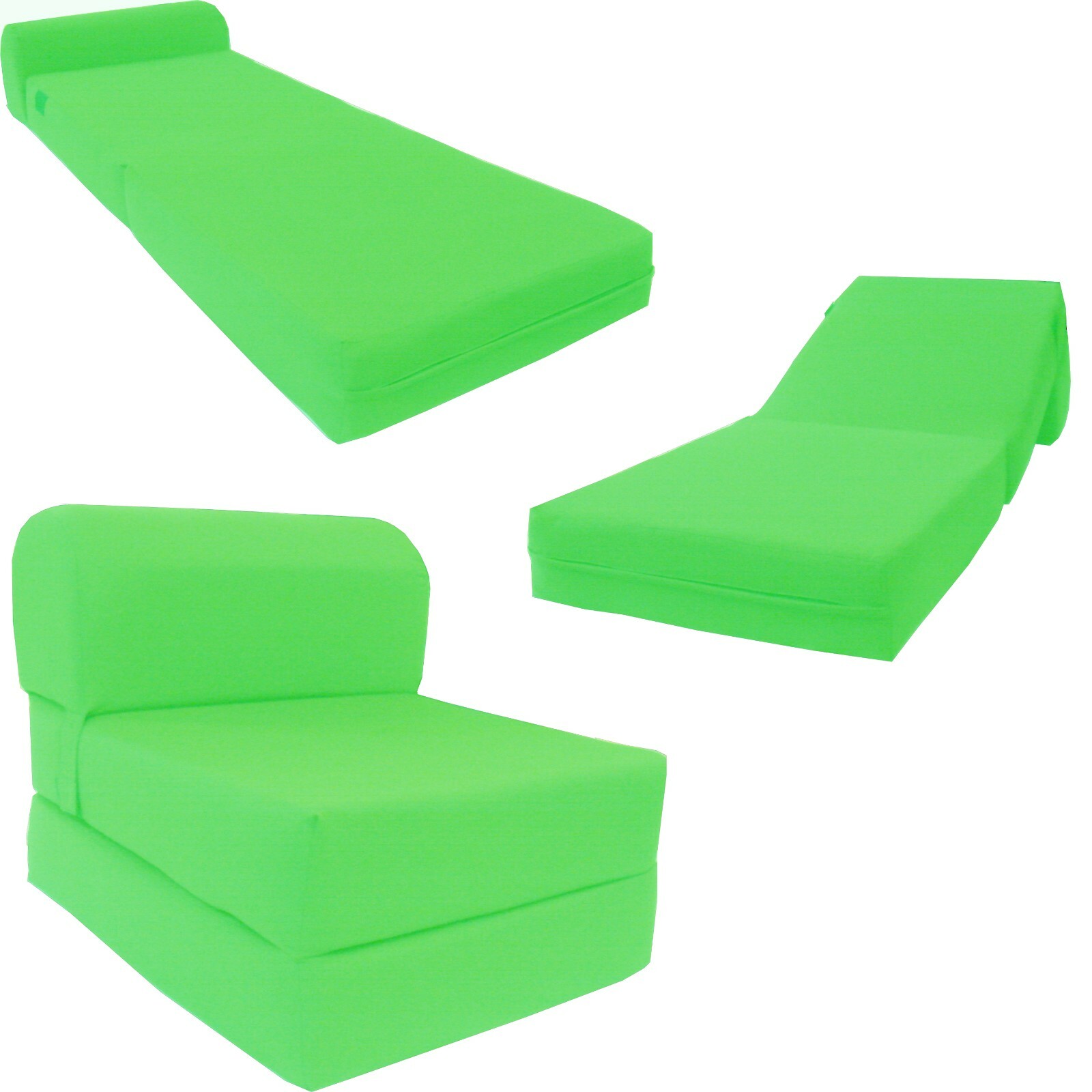 Portable Flip Sleeper Chair Folding Foam Beds, Sofa, Couches 6x24x70 Lime