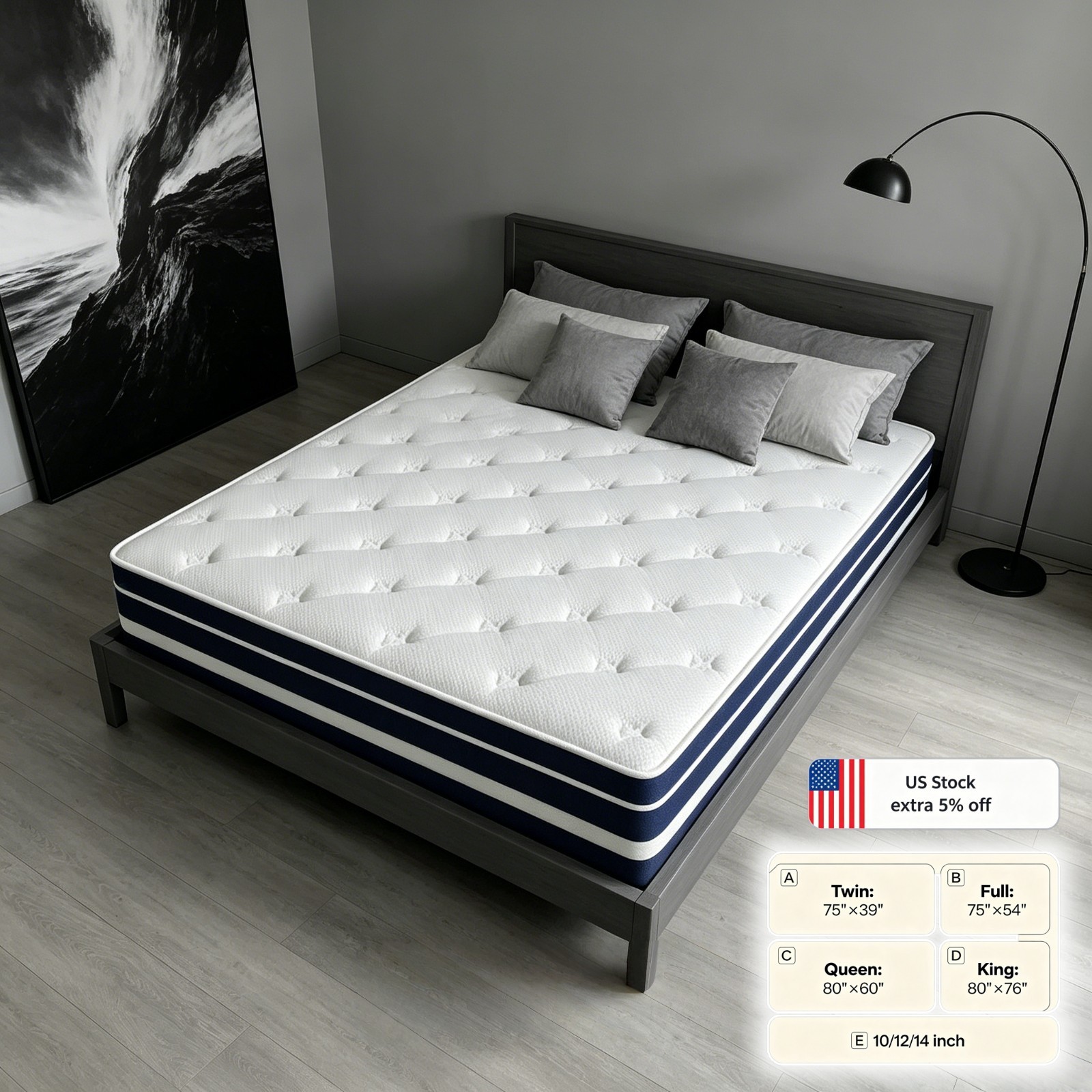 12 14″ Gel Memory Foam Spring Hybrid Mattress Queen King Bed Mattress In A Box