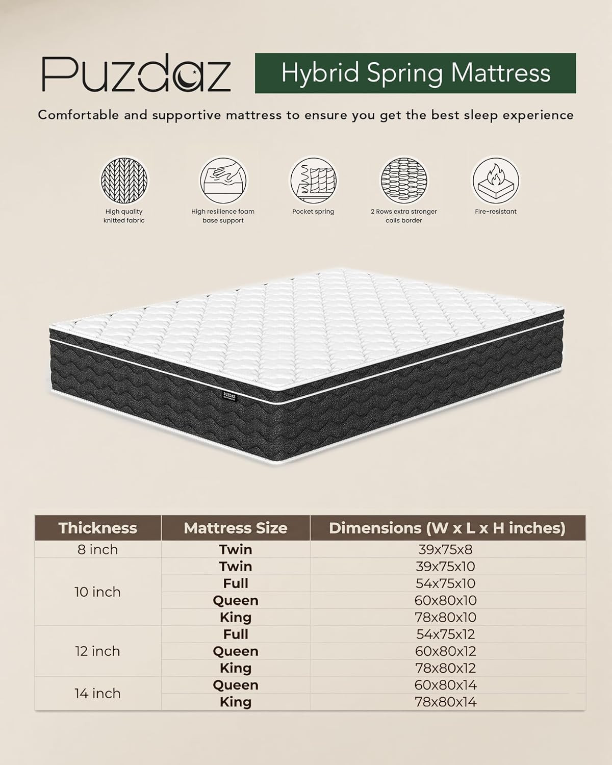 Queen Mattress 12 Inch Hybrid Mattress Queen Size – Memory Foam & Individually P